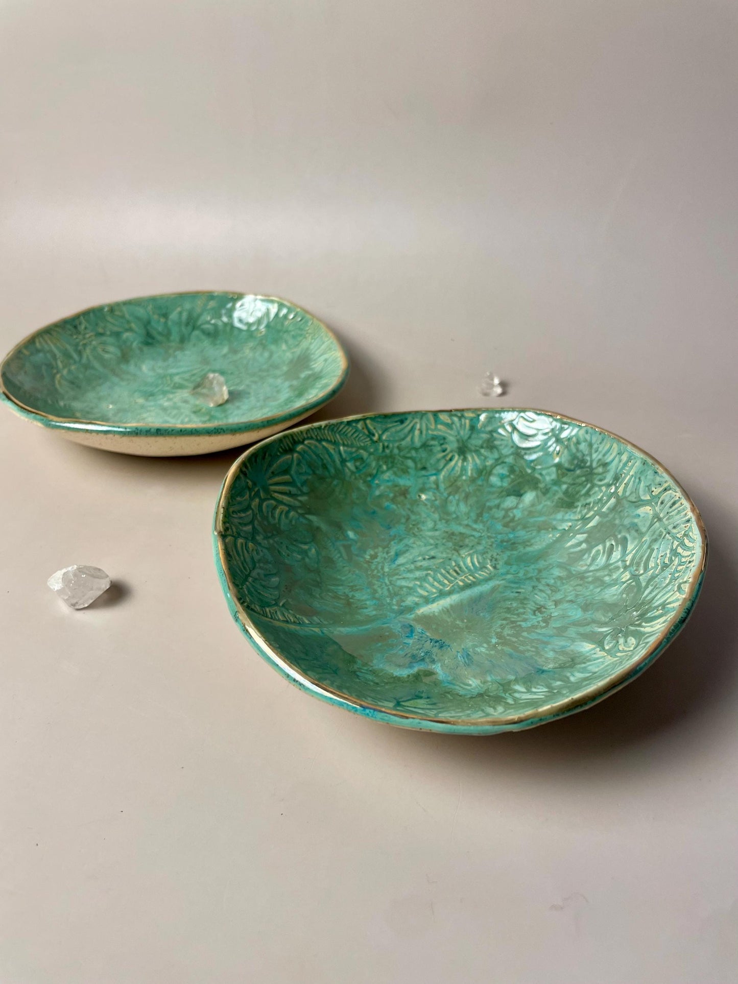 Handmade Monstera Leaf Ceramic BowlSmudge Bowl, Altar Dish, Food-Safe Catch-All Bowl with Gold Luster