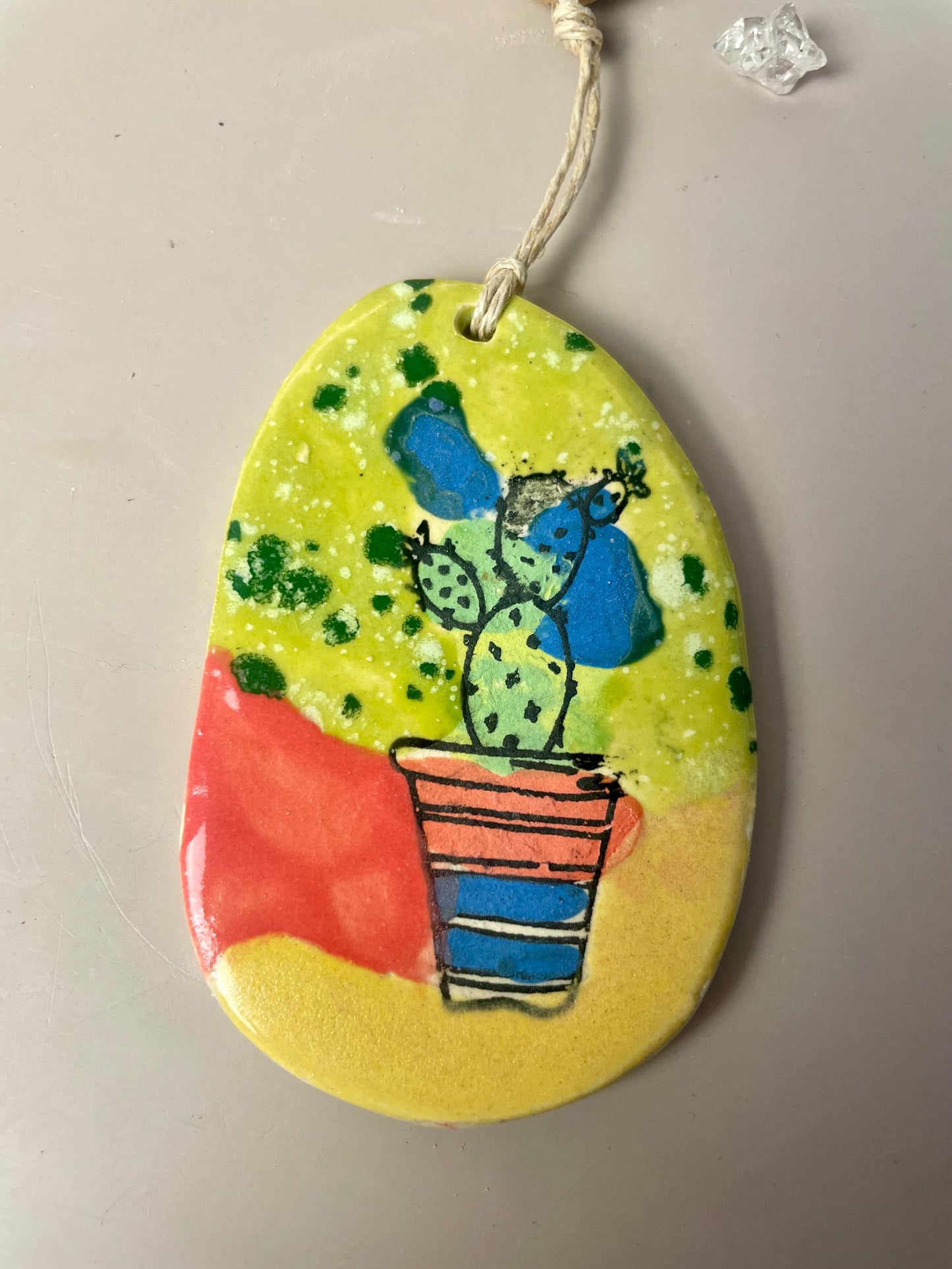 Prickly Pear Cactus Ornament – Handmade Ceramic Southwest Decor