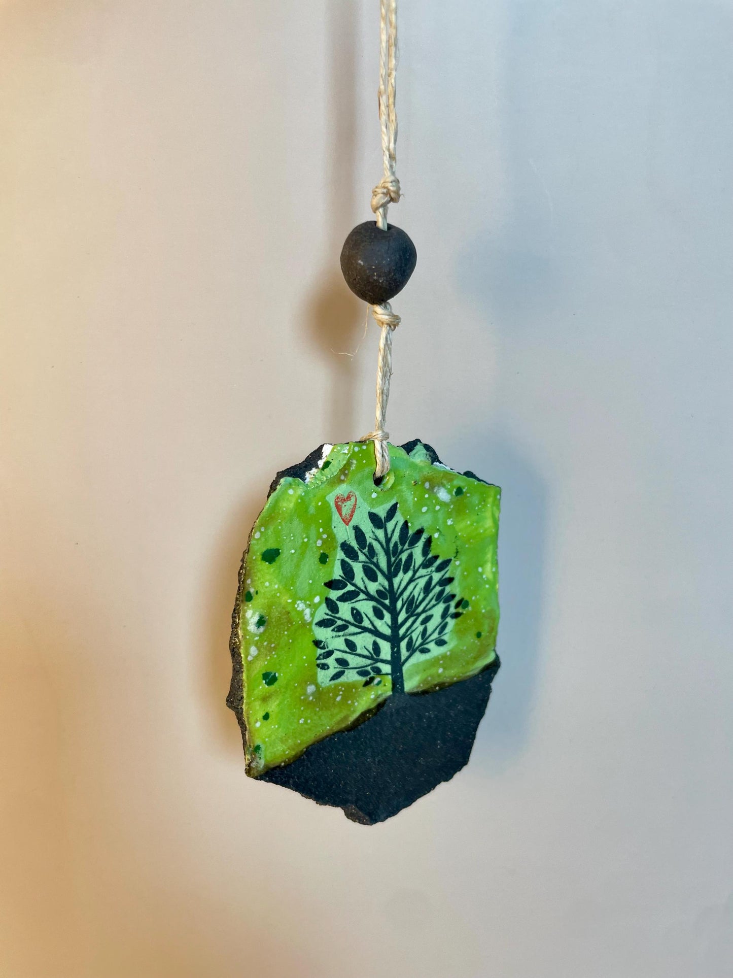 Handmade dark clay Hanging Tree Ornament