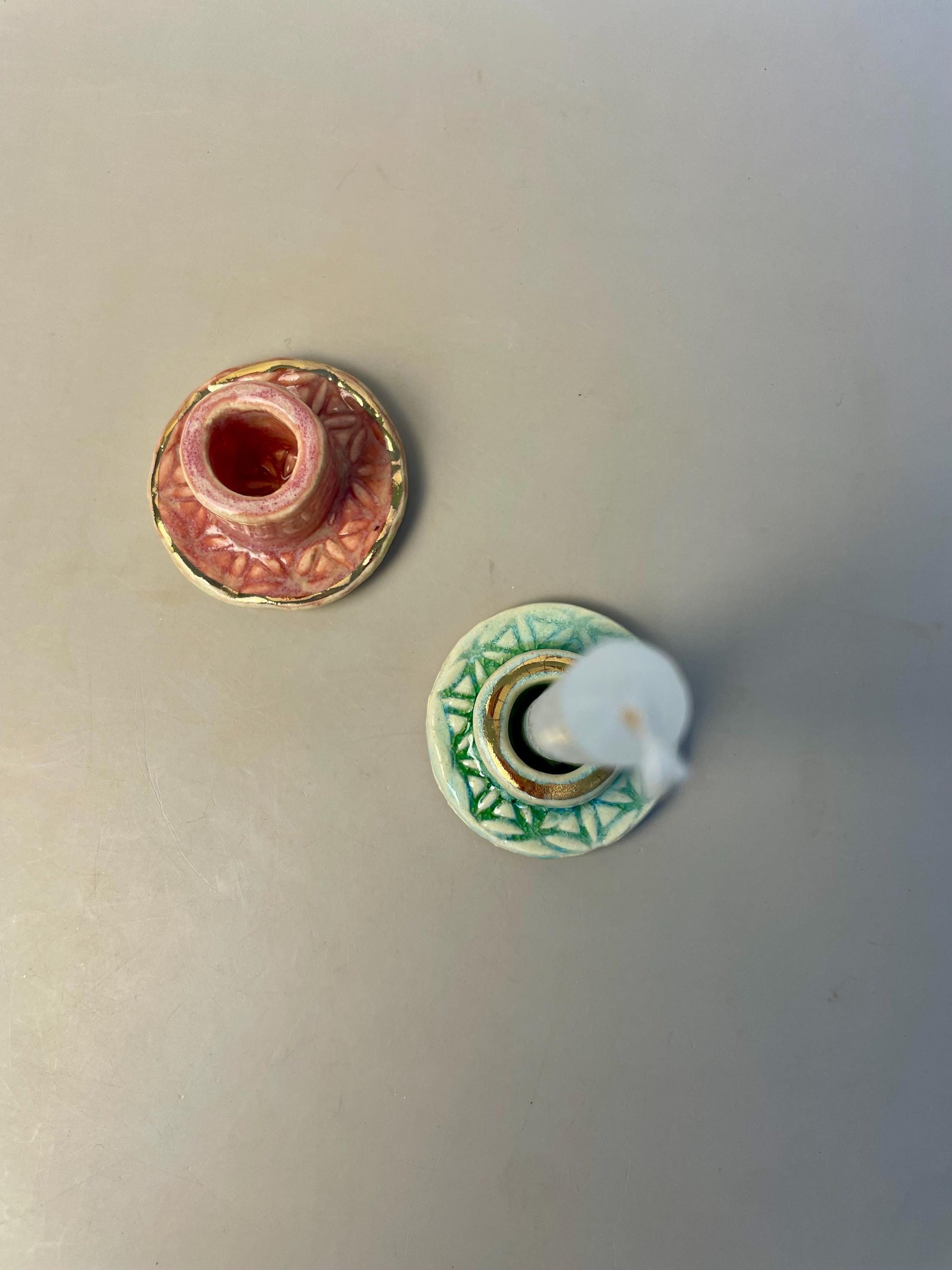 Small Green Flower of Life Candle & Palo Santo Holder