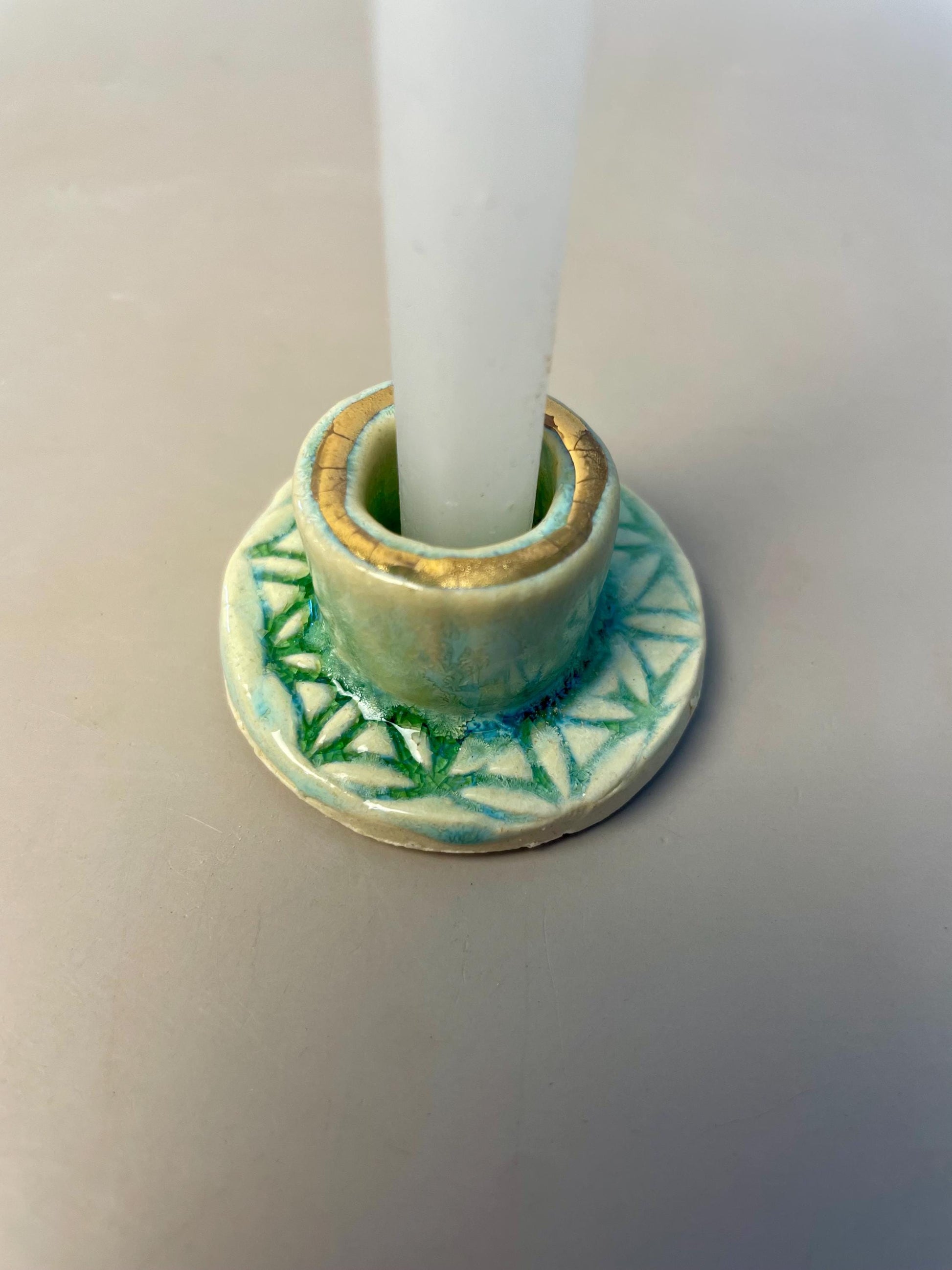 Small Green Flower of Life Candle & Palo Santo Holder