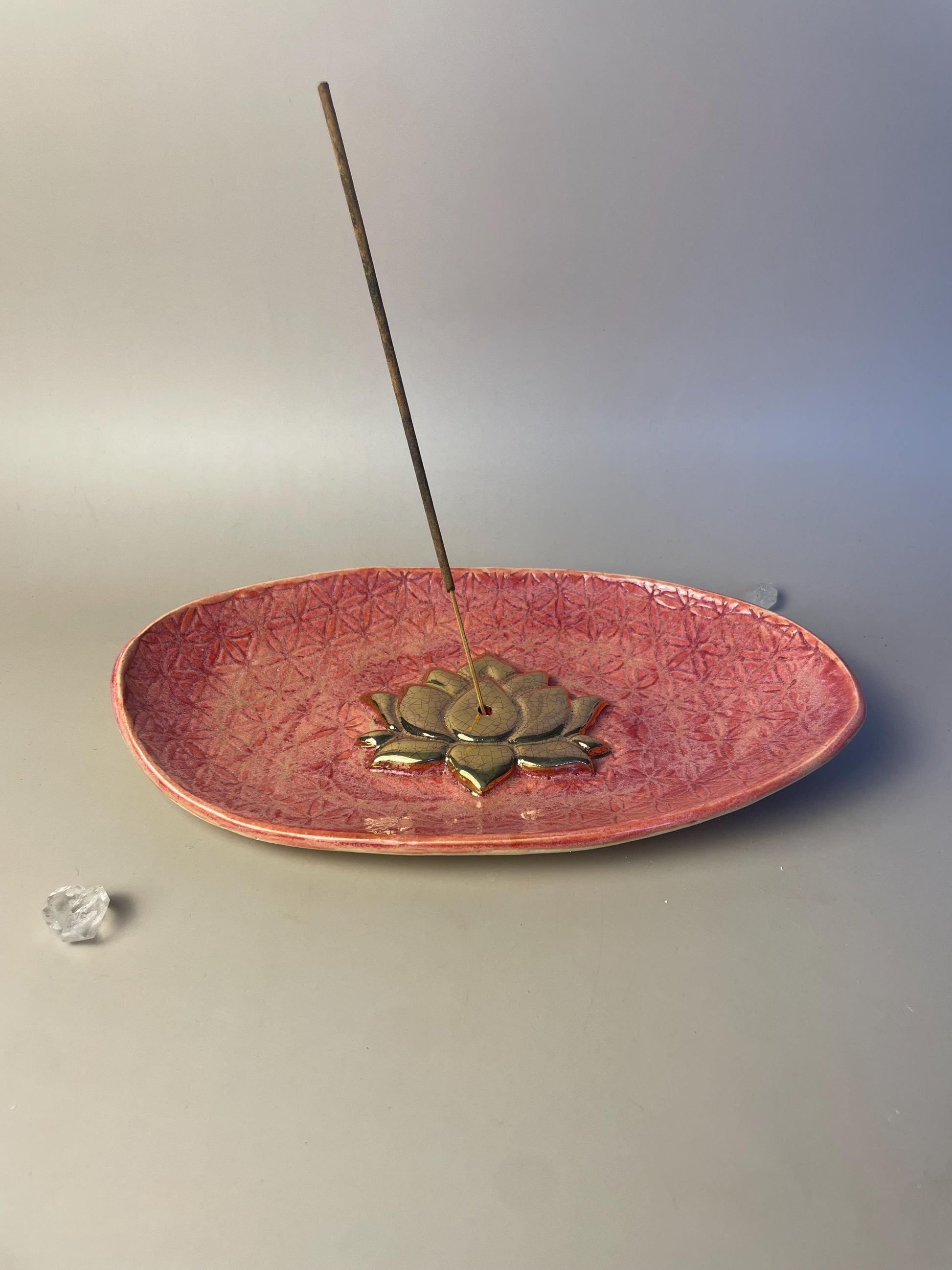 Gold Lotus Flower of Life Incense Dish – Sacred Geometry Altar Offering Bowl