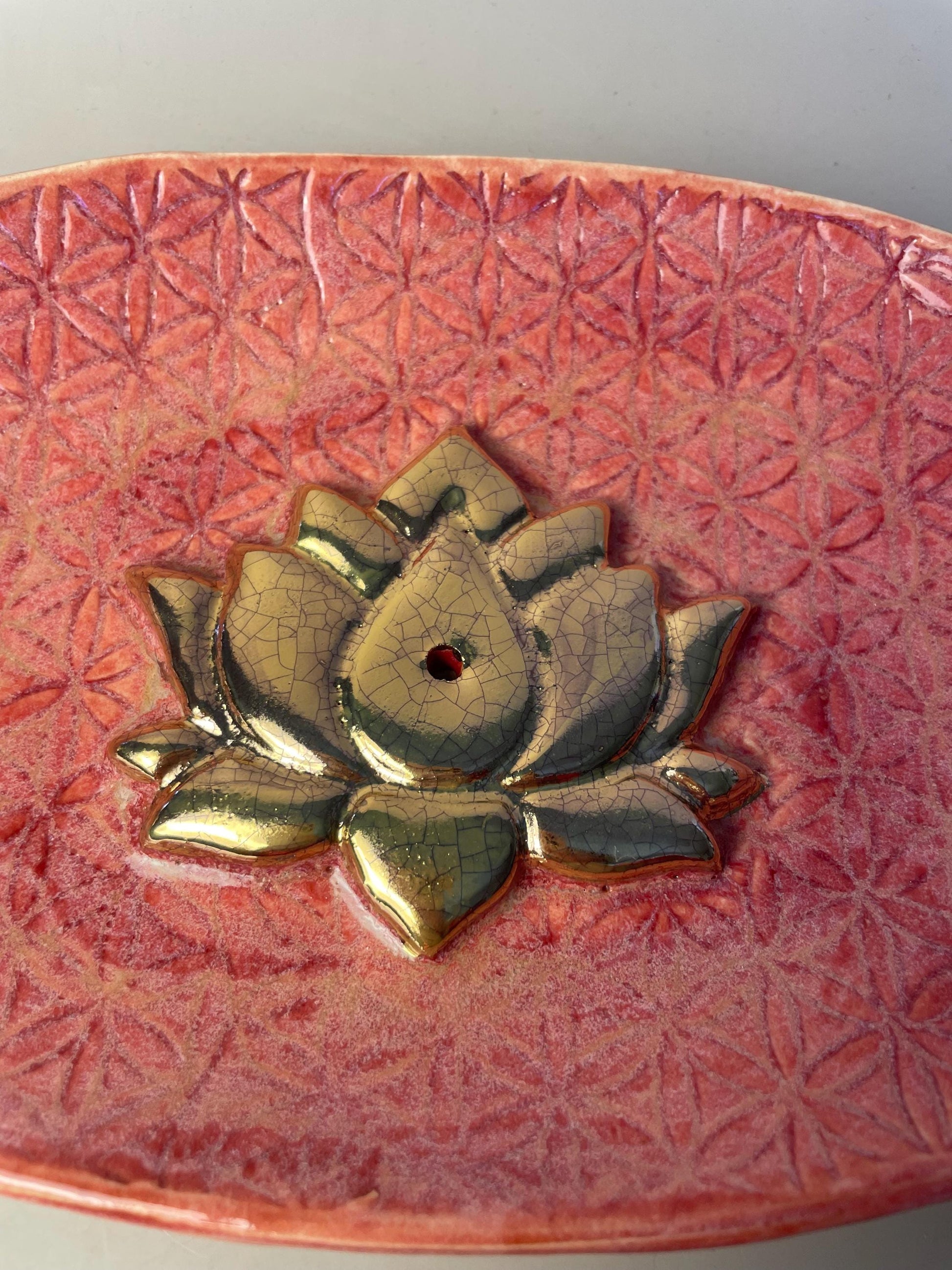 Gold Lotus Flower of Life Incense Dish – Sacred Geometry Altar Offering Bowl