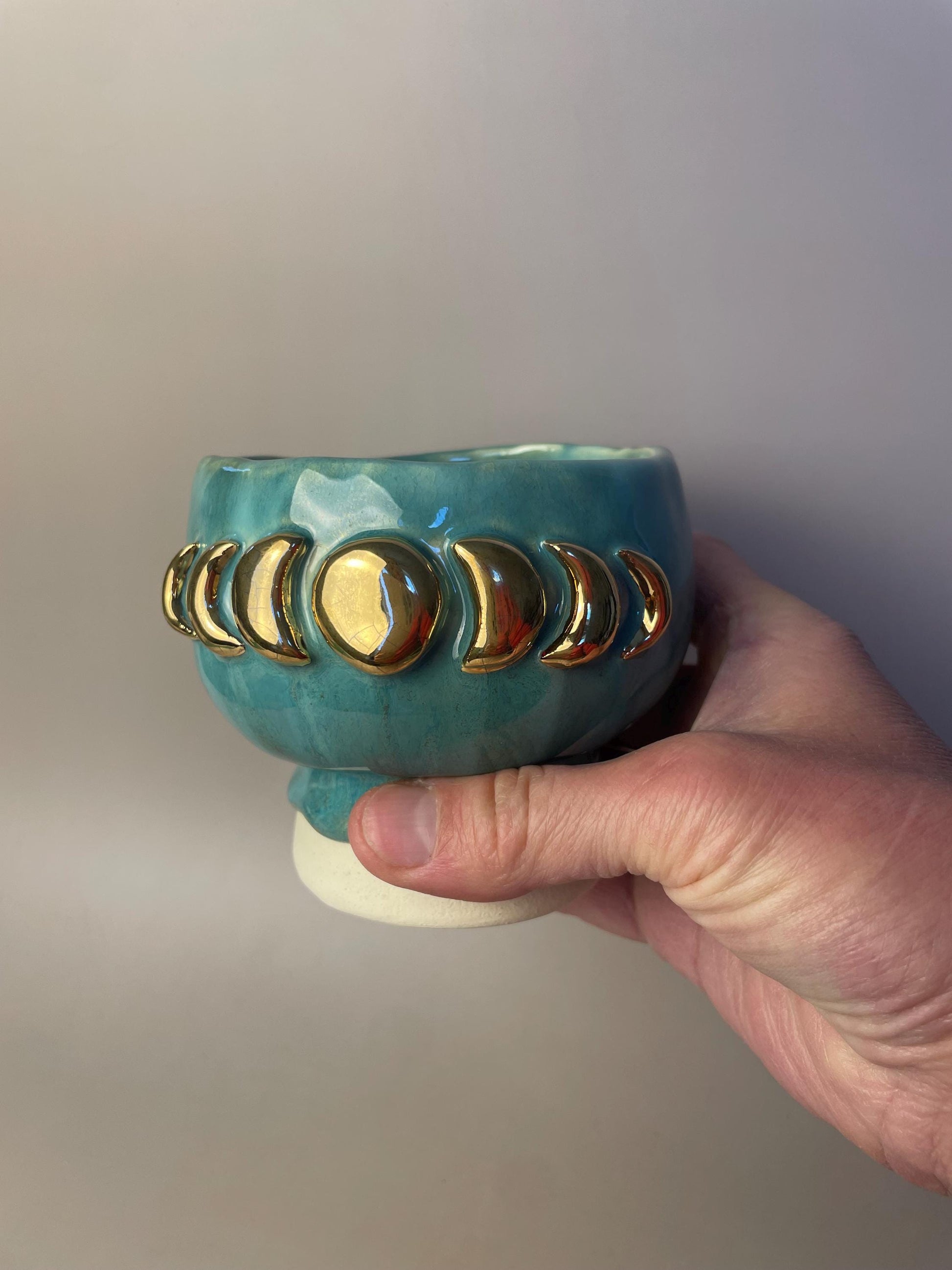 Gold Moon Phase Pedestal Cup Chalice or Cauldron