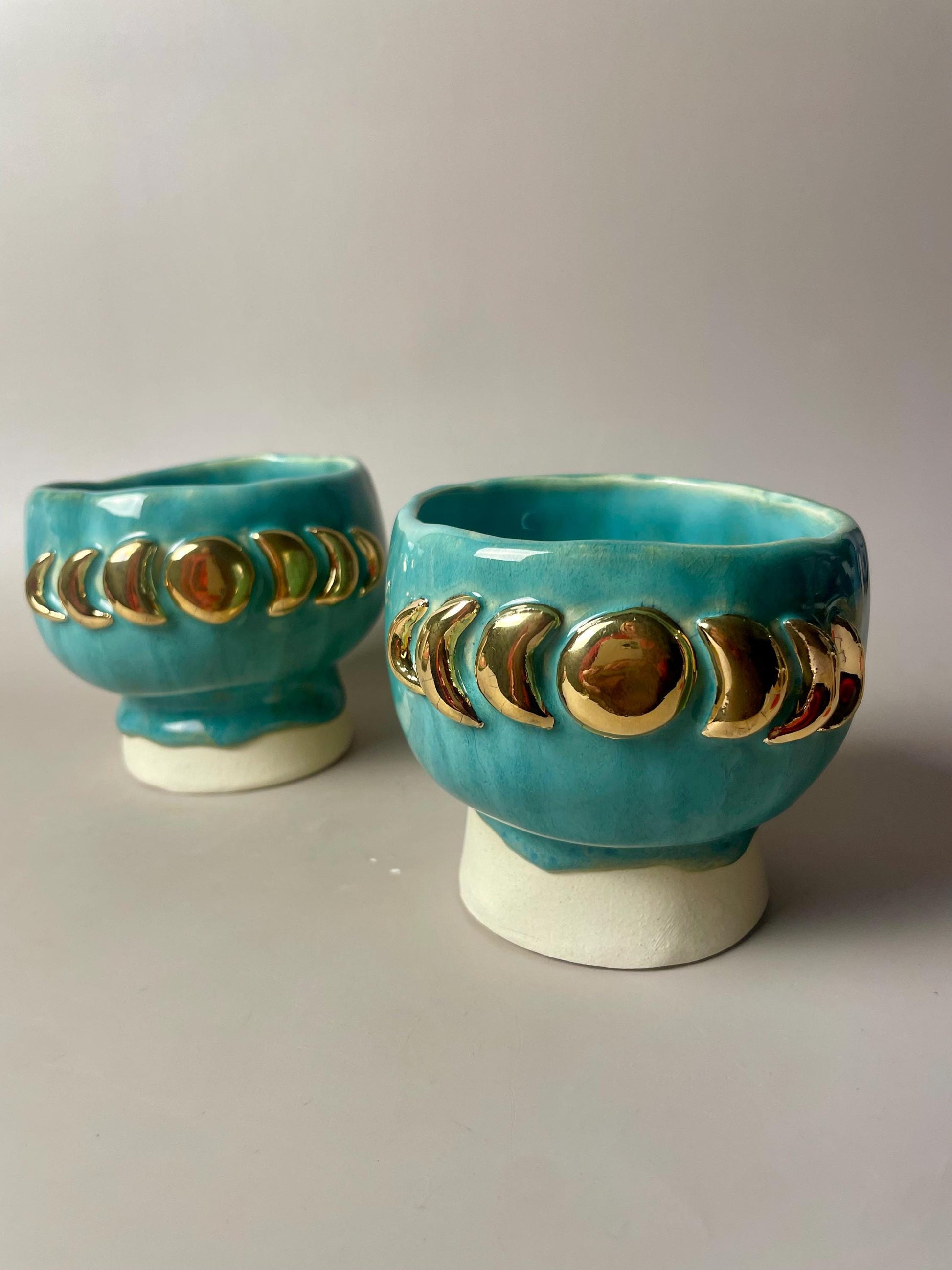 Gold Moon Phase Pedestal Cup Chalice or Cauldron