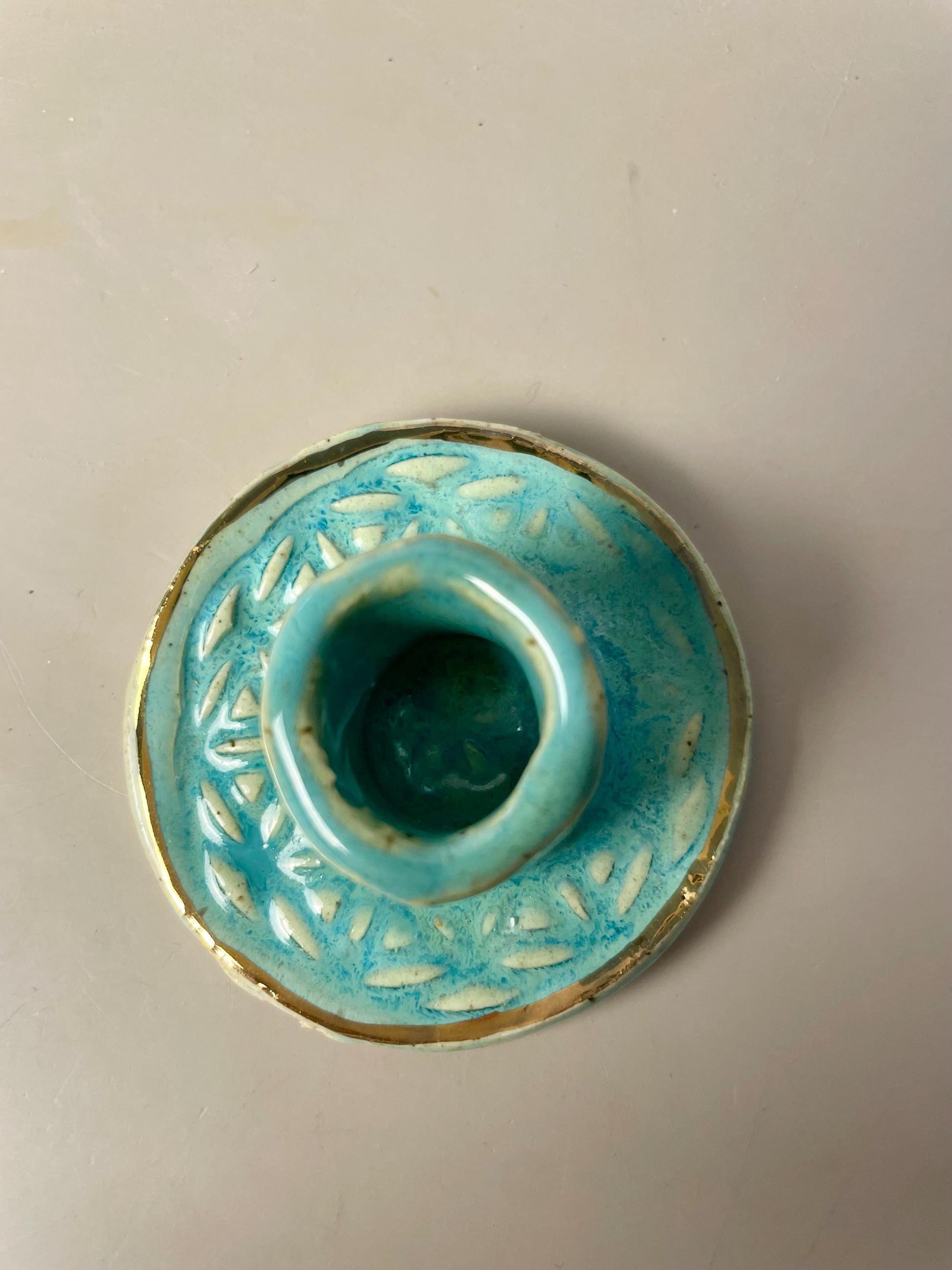 Small Turquoise Flower of Life Candle & Palo Santo Holder