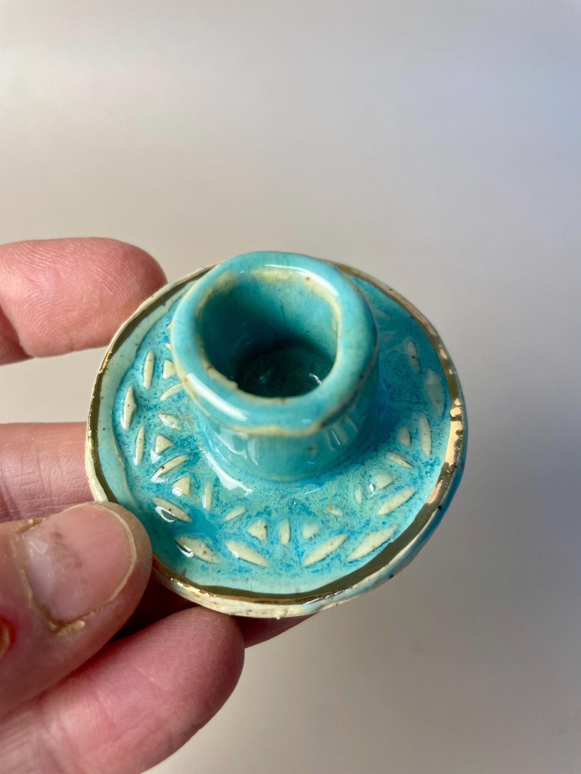 Small Turquoise Flower of Life Candle & Palo Santo Holder