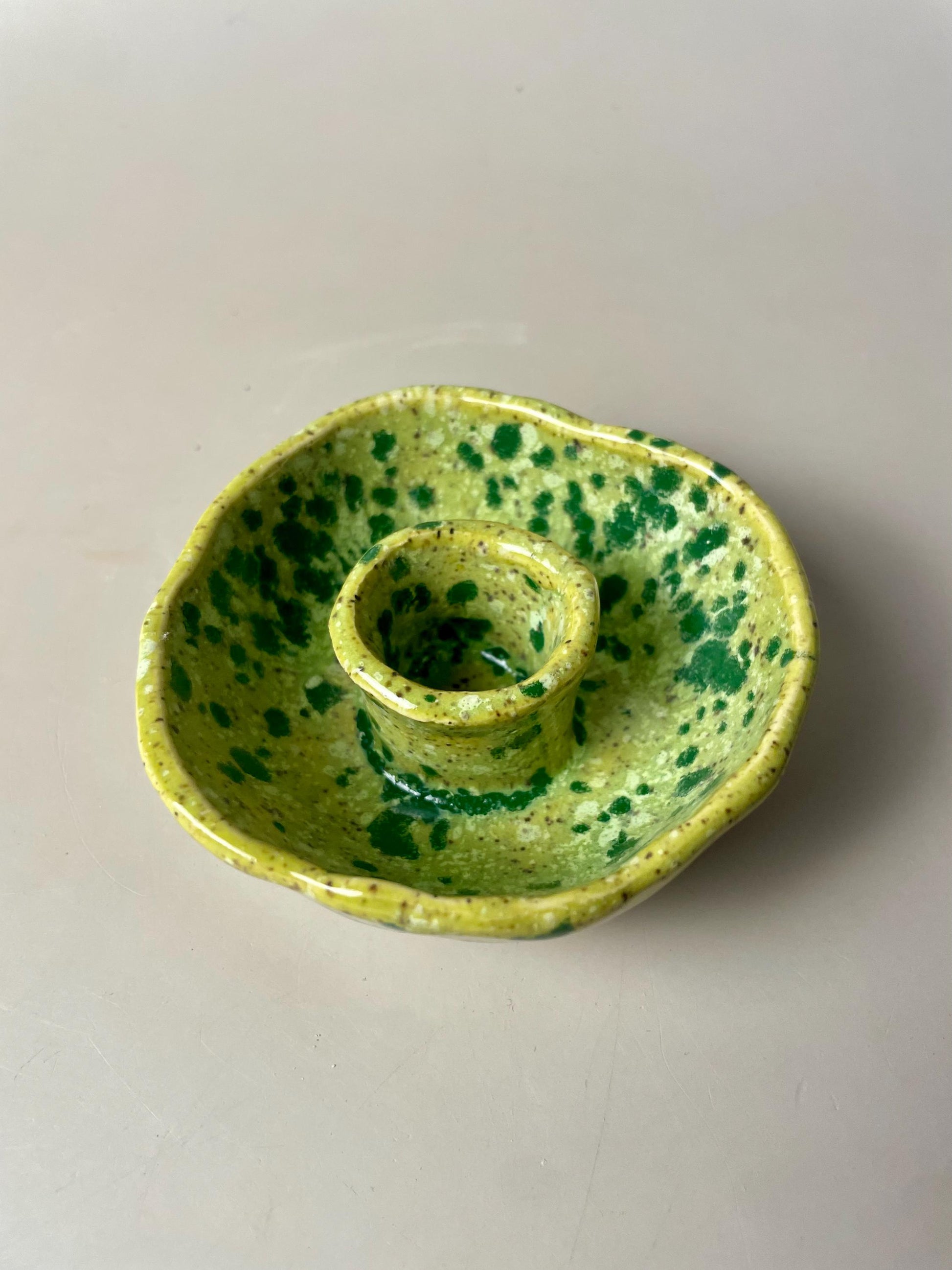 Handmade Palo Santo Bowl – Ceramic Smudge Holder – Green Glazed Altar Dish for Cleansing & Rituals