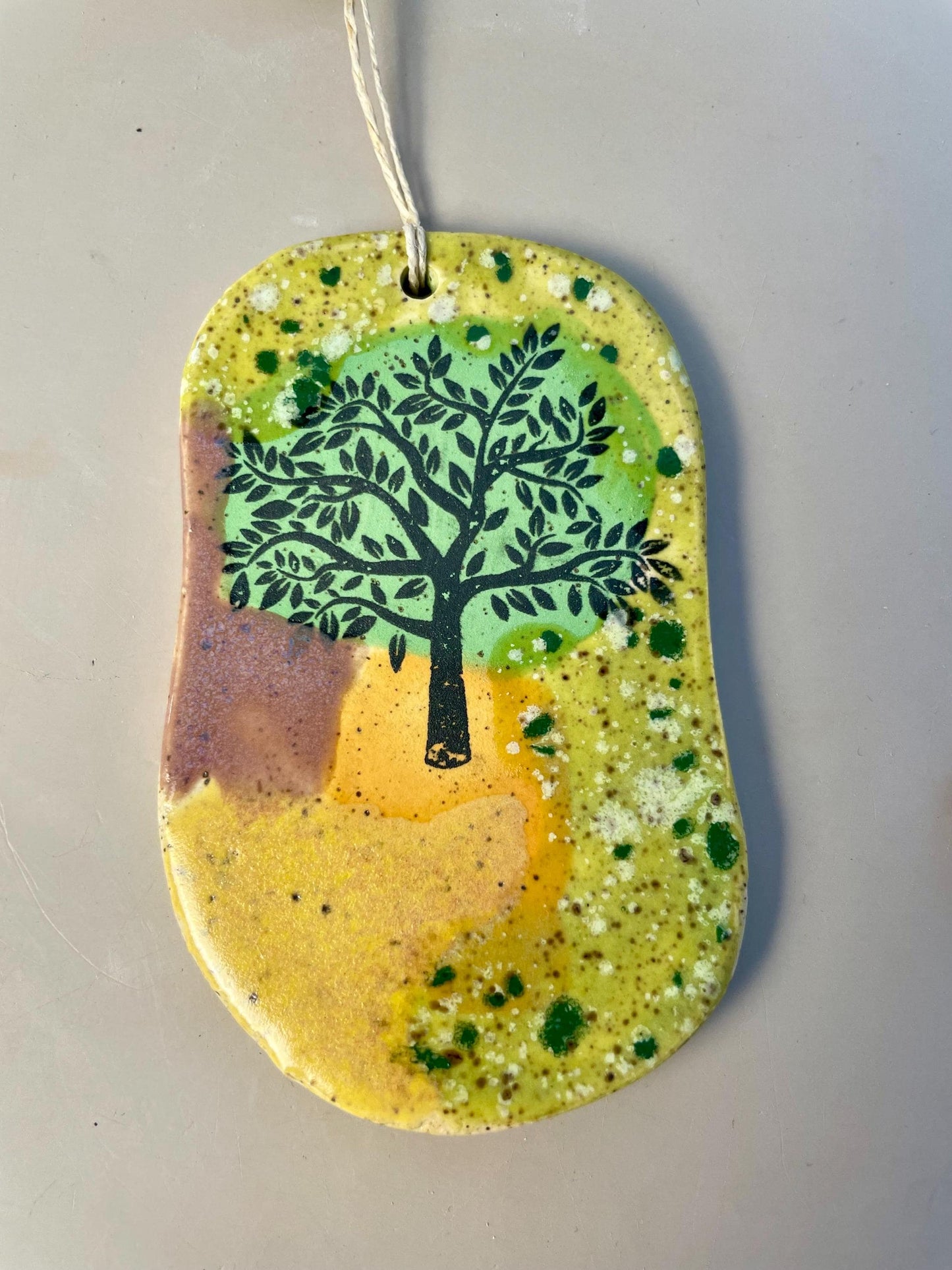 Handmade Ceramic Tree Hanging Ornament with bead