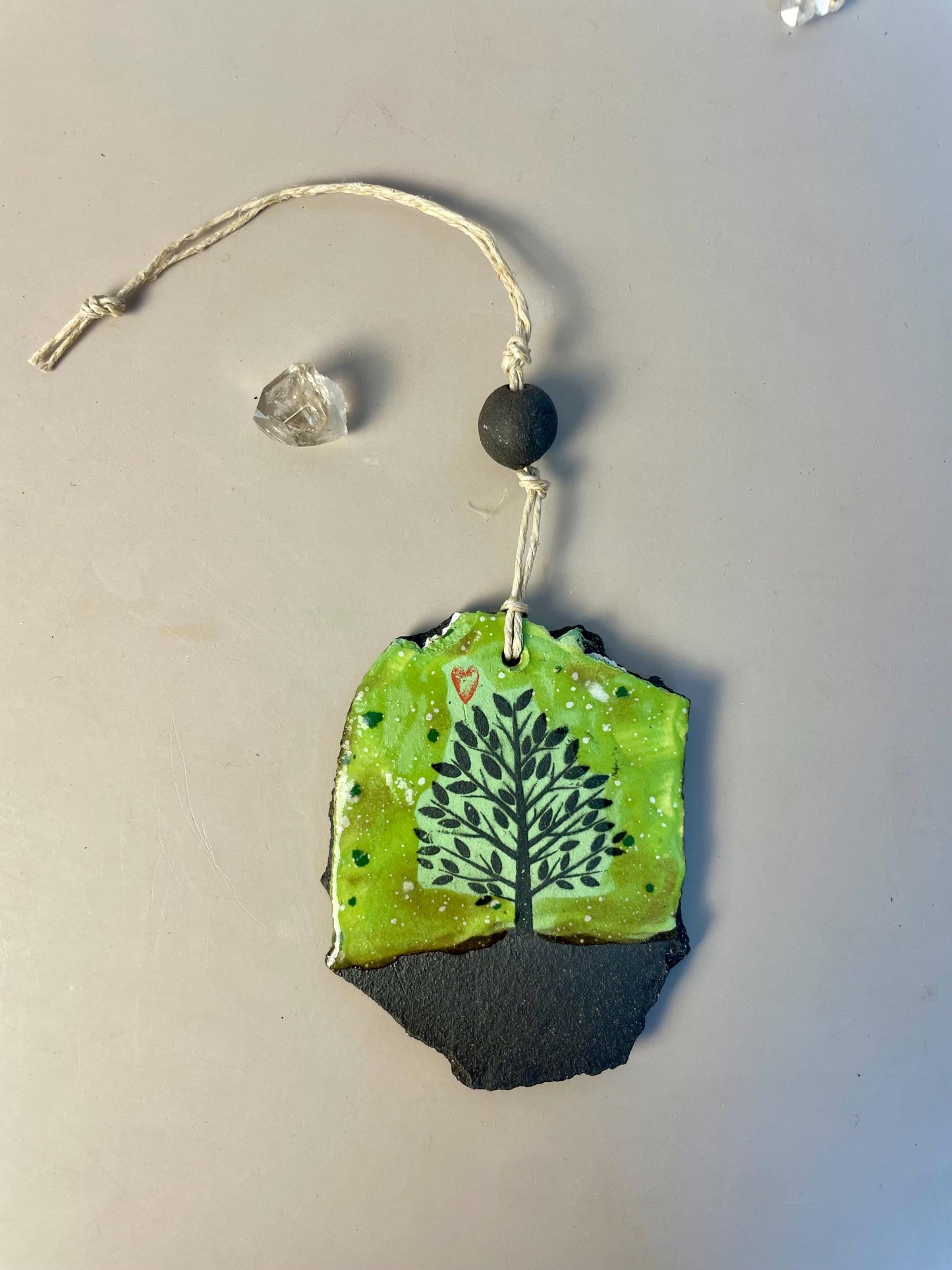Handmade dark clay Hanging Tree Ornament