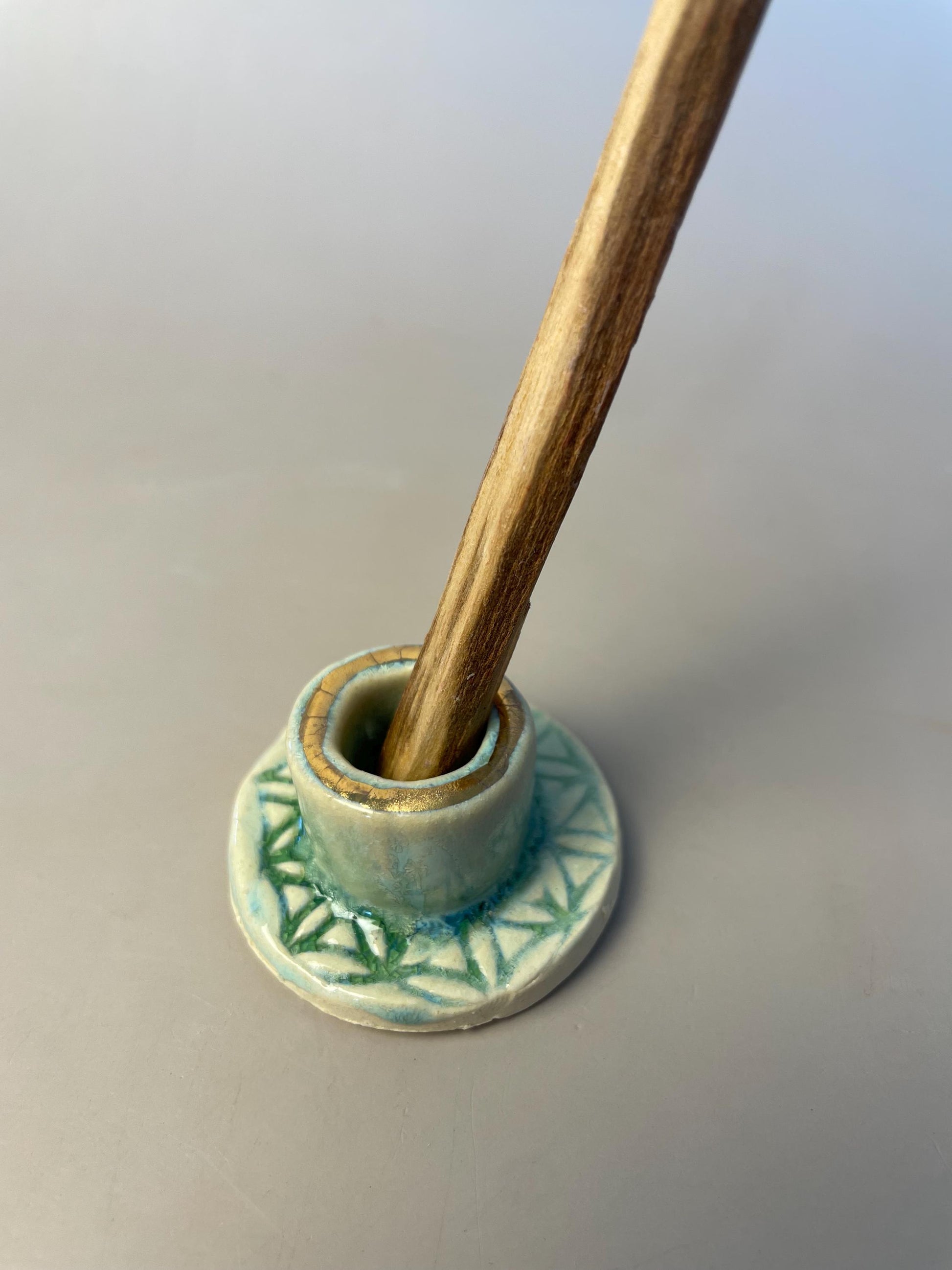 Small Green Flower of Life Candle & Palo Santo Holder