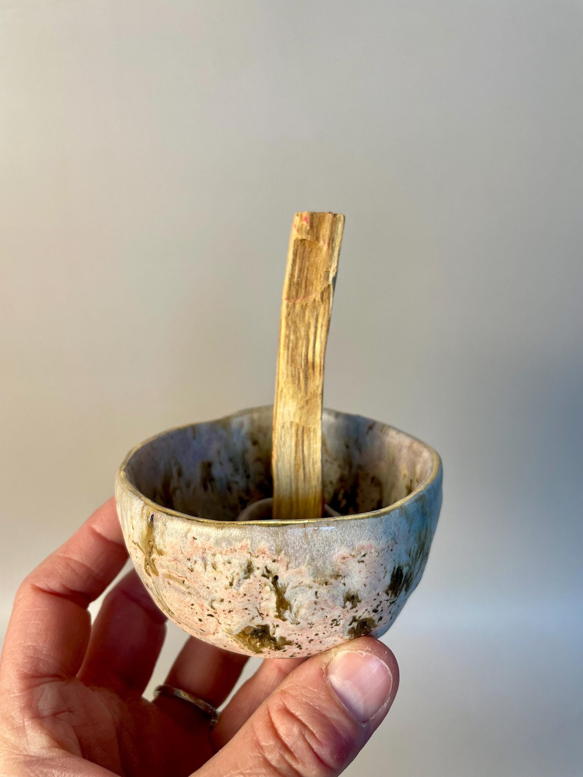 Handmade Pink and Brown Palo Santo Bowl – Ceramic Smudge Holder