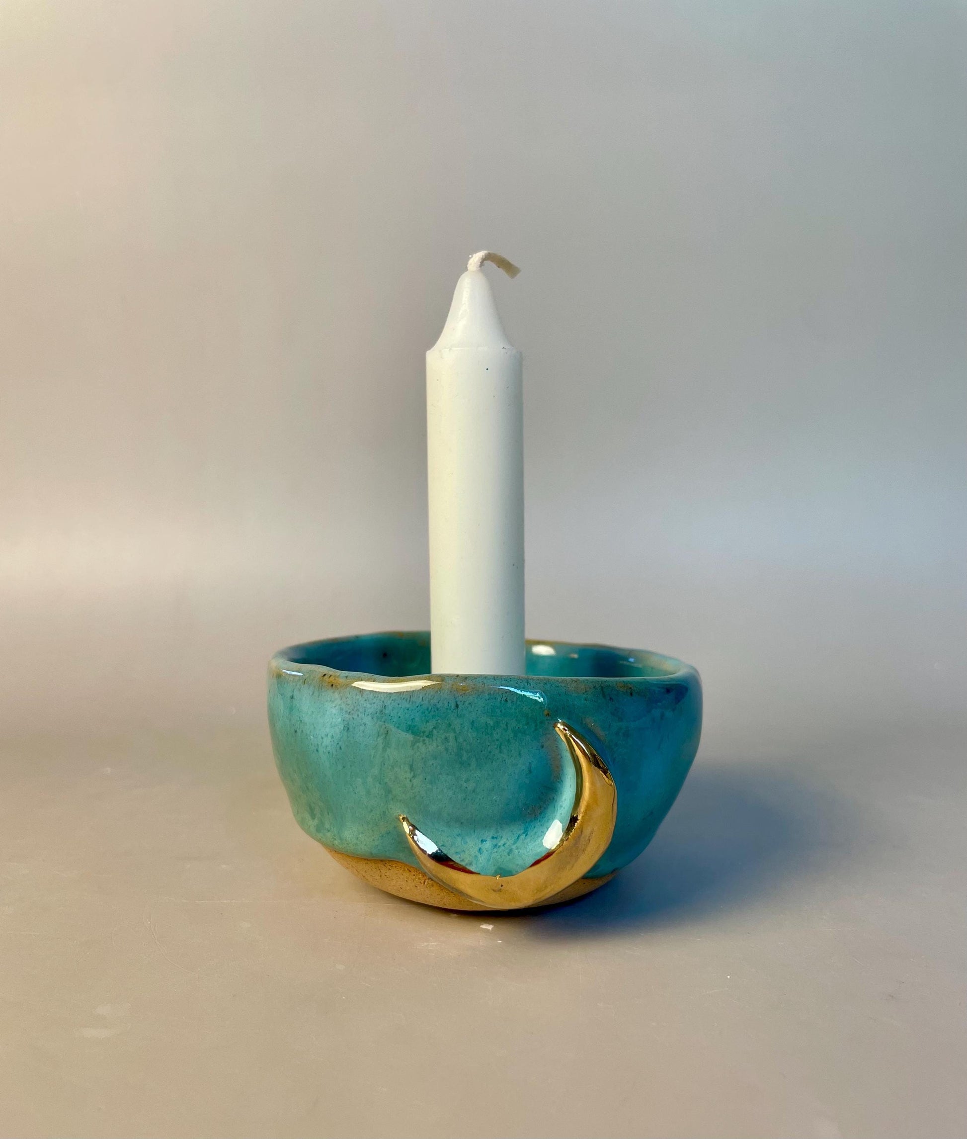 Handmade Gold Crescent Moon Palo Santo Bowl – Ceramic Smudge Holder – Ceramic Candle Holder