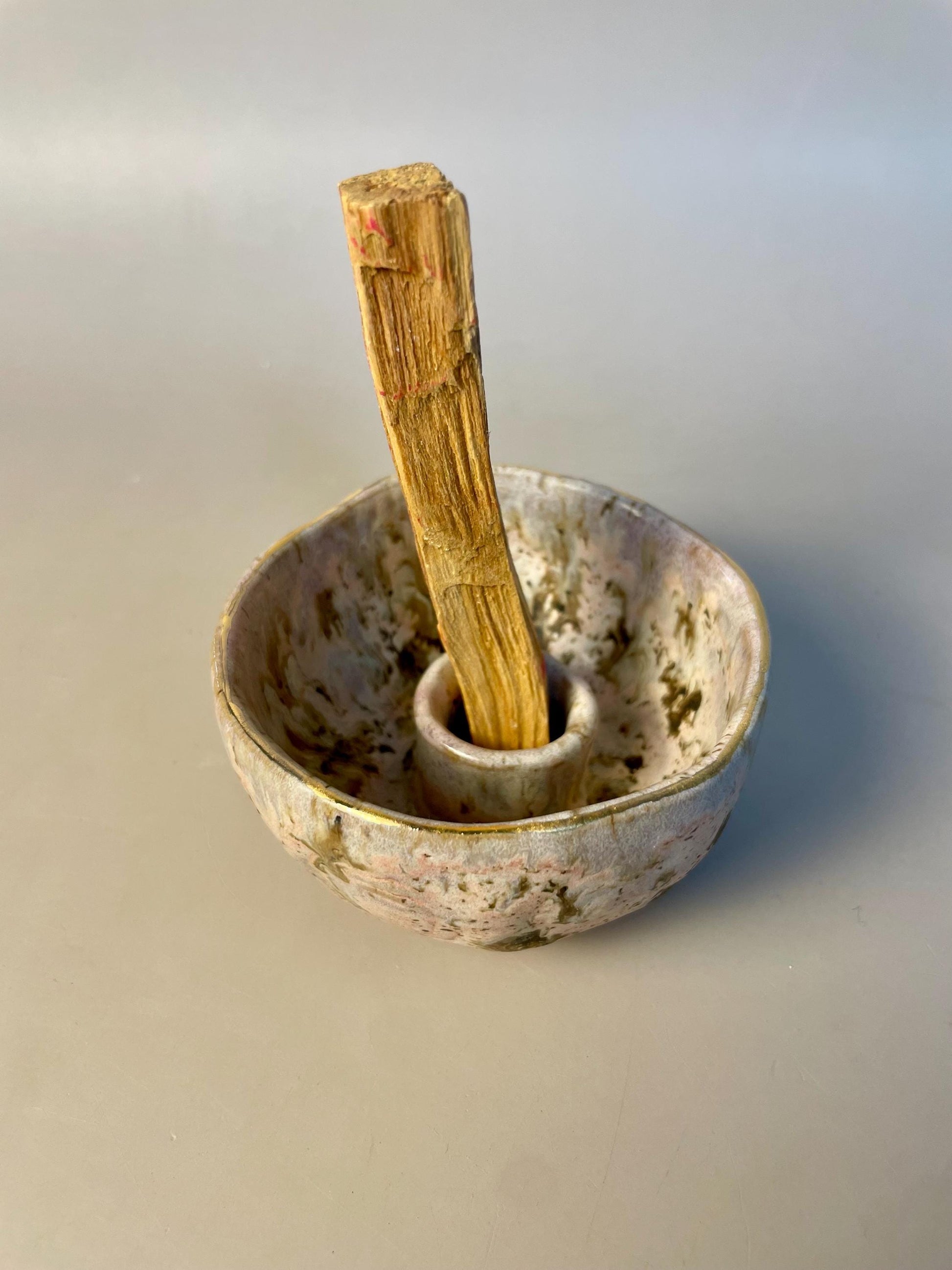 Handmade Pink and Brown Palo Santo Bowl – Ceramic Smudge Holder