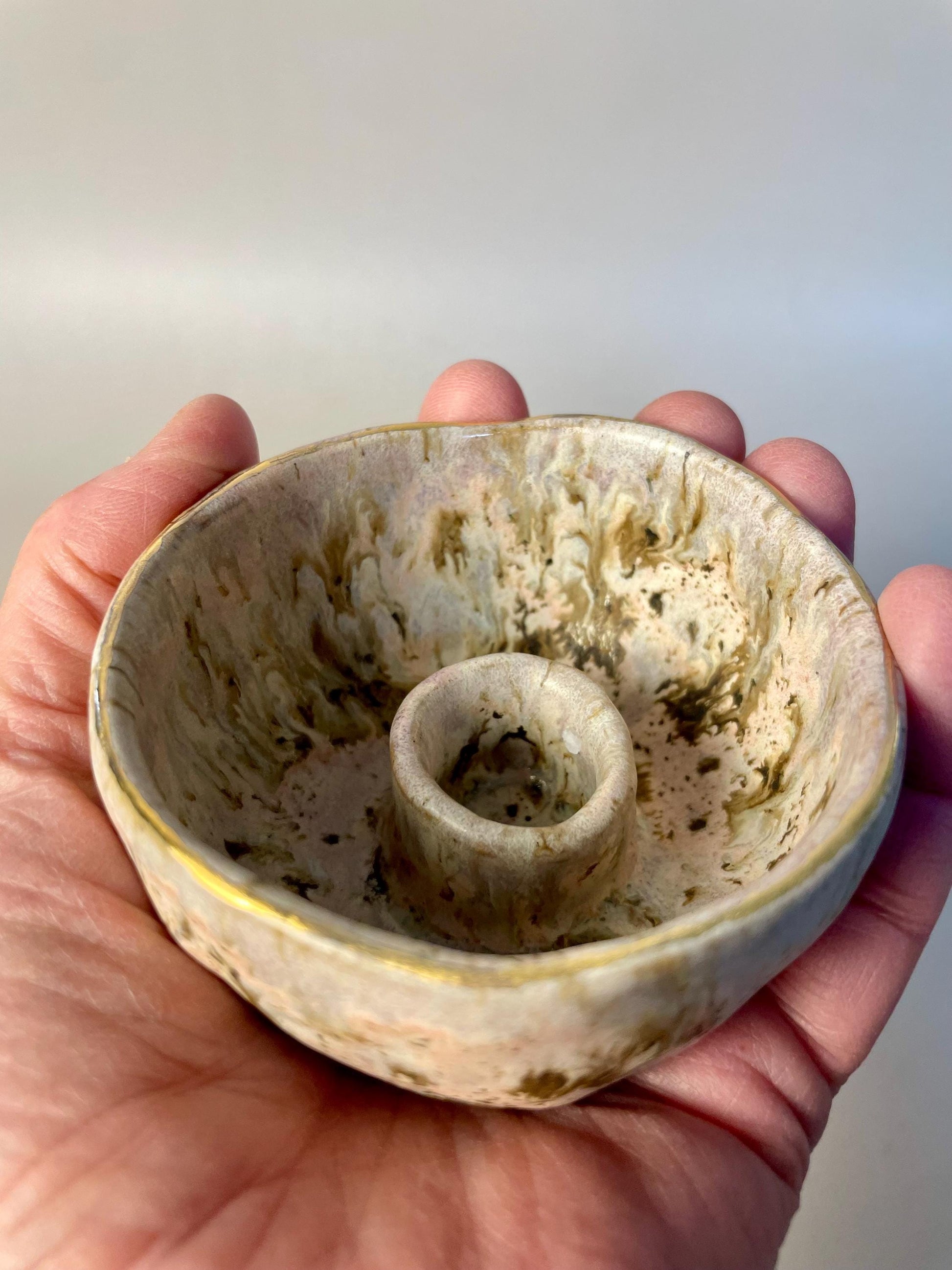 Handmade Pink and Brown Palo Santo Bowl – Ceramic Smudge Holder