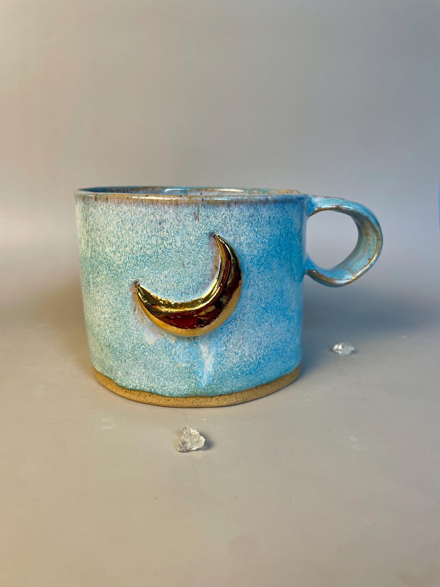 Handmade extra large light blue gold moon mug