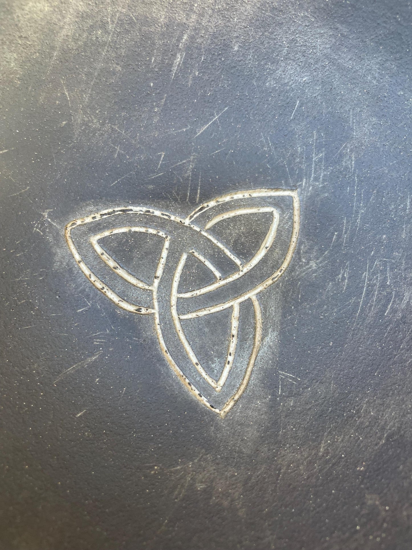 Avalon inspired handmade ceramic pedestal bowl with triquetra