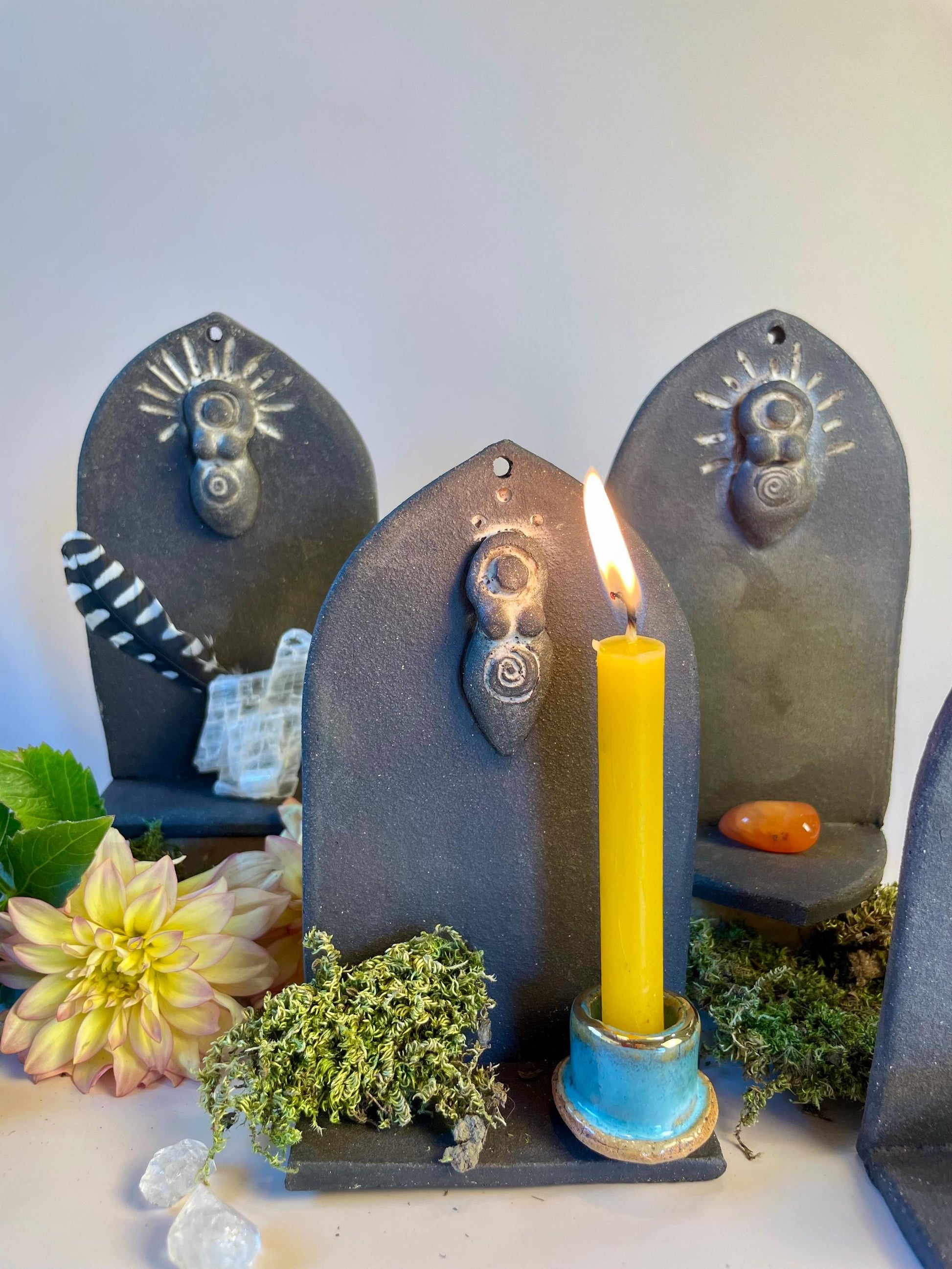 Small Goddess Altar and Handmade Dark Clay Shrine