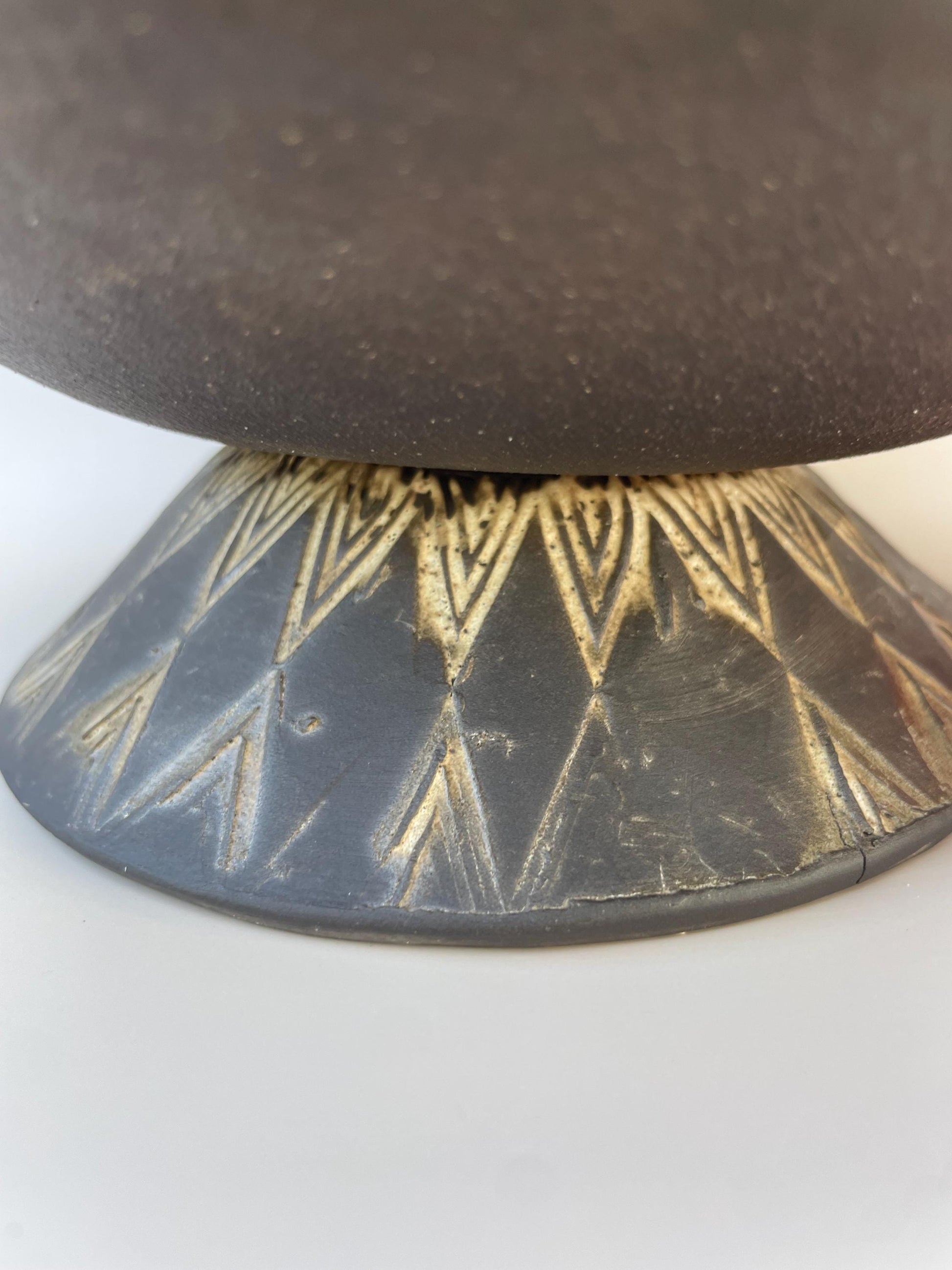 Avalon inspired handmade ceramic pedestal bowl with triquetra