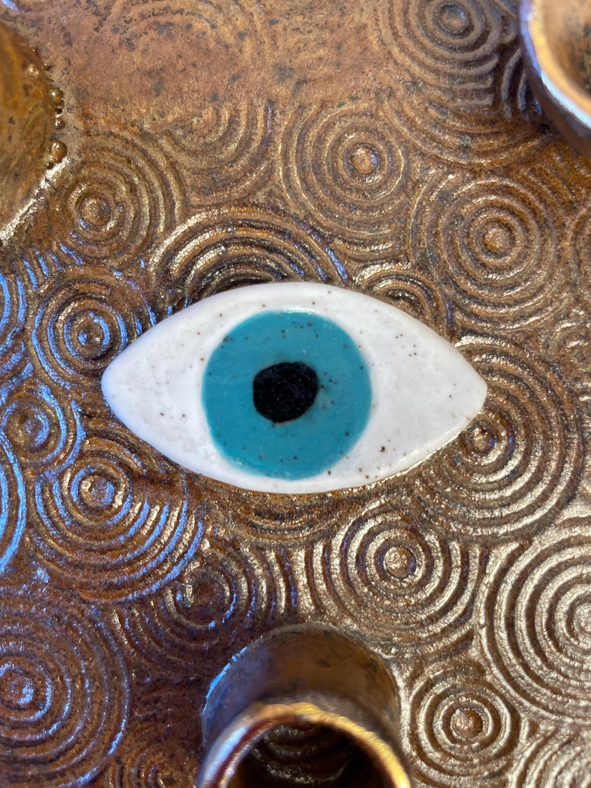 Four Element Ritual Dish with Protective Eye & Concentric Circles – Bronze + Gold Altar Tray for Elemental Balance