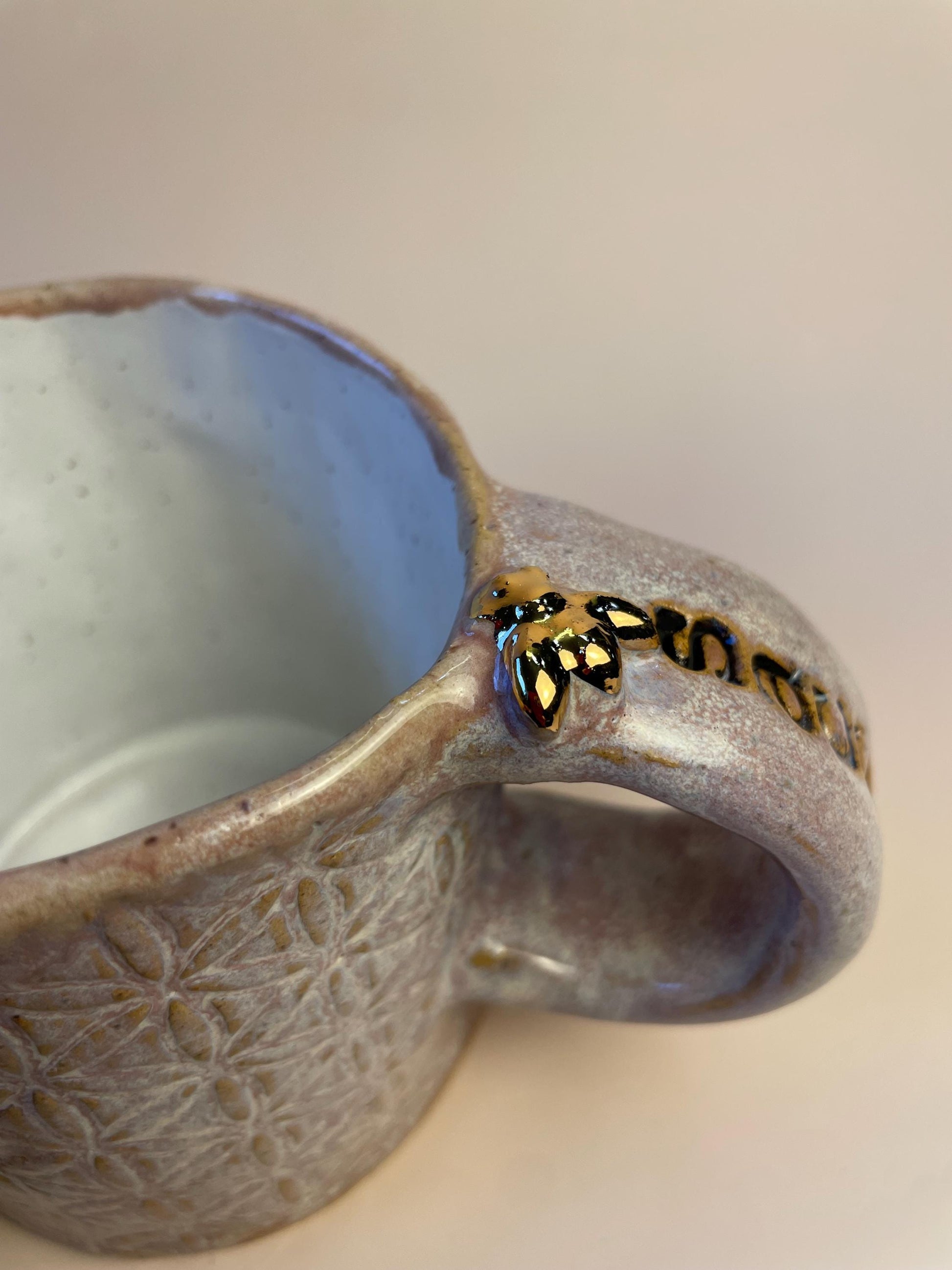 Sacred Flower of Life Lavender Mug with Gold Moon and Bee