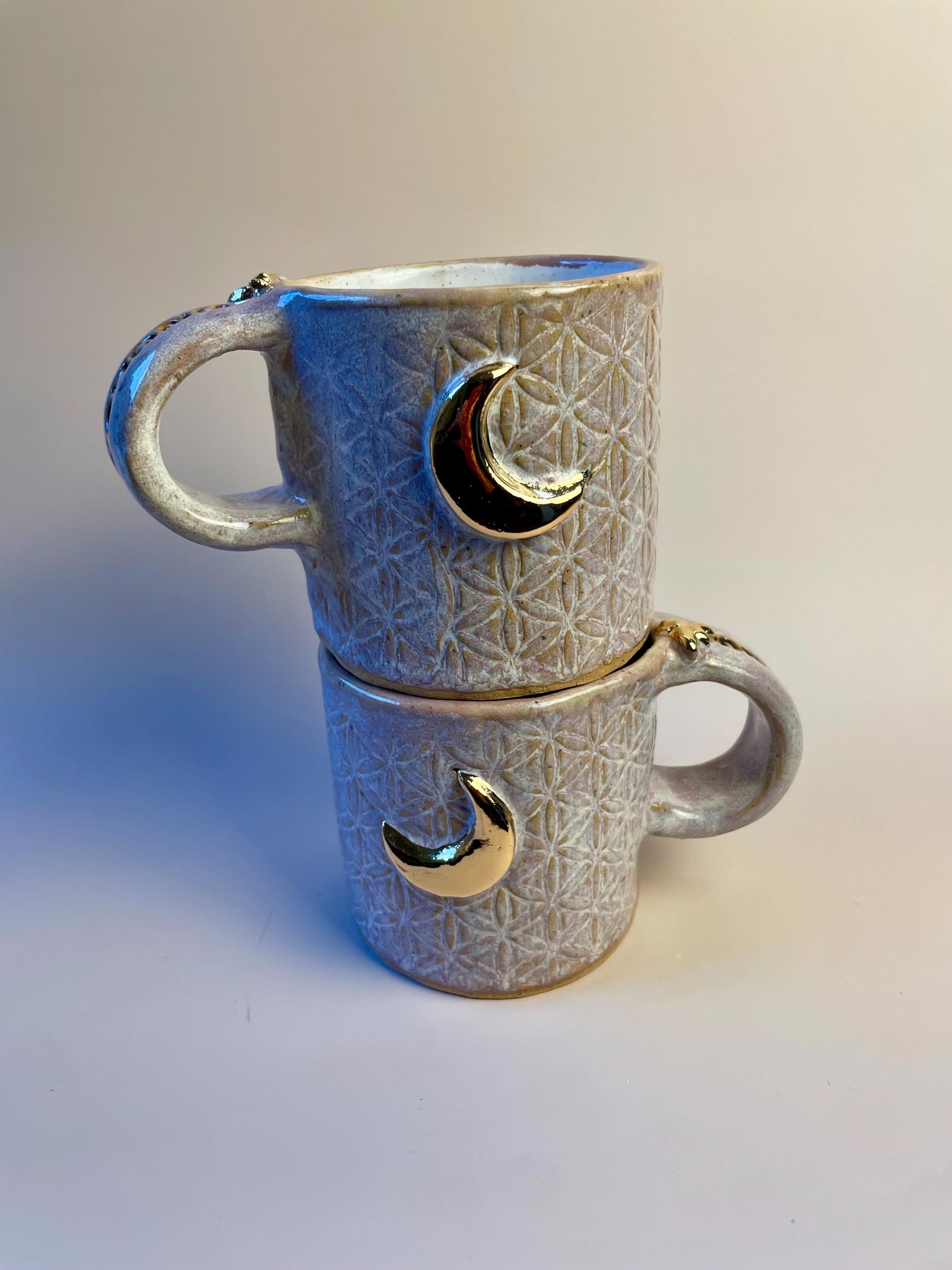 Sacred Flower of Life Lavender Mug with Gold Moon and Bee