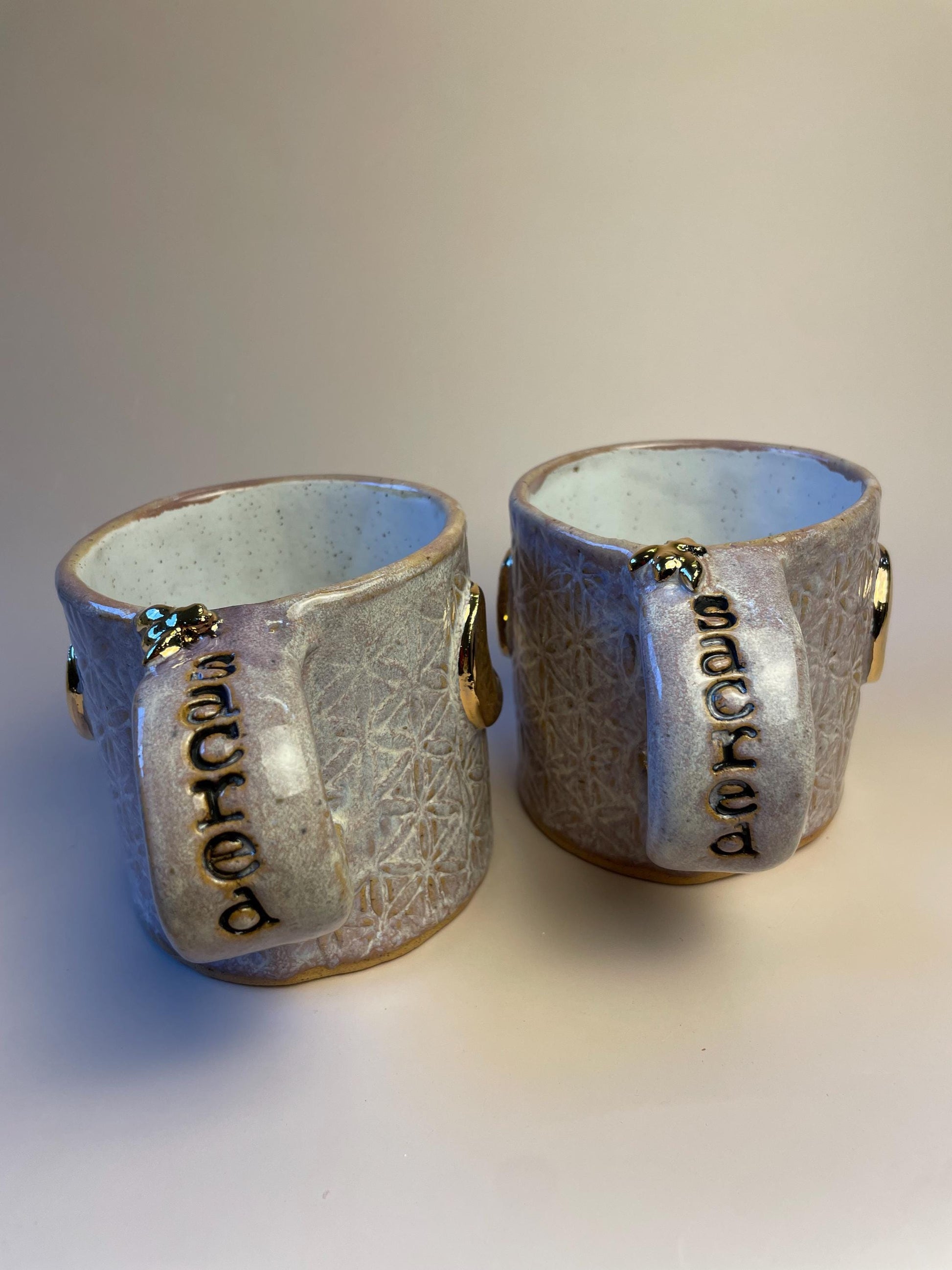 Sacred Flower of Life Lavender Mug with Gold Moon and Bee