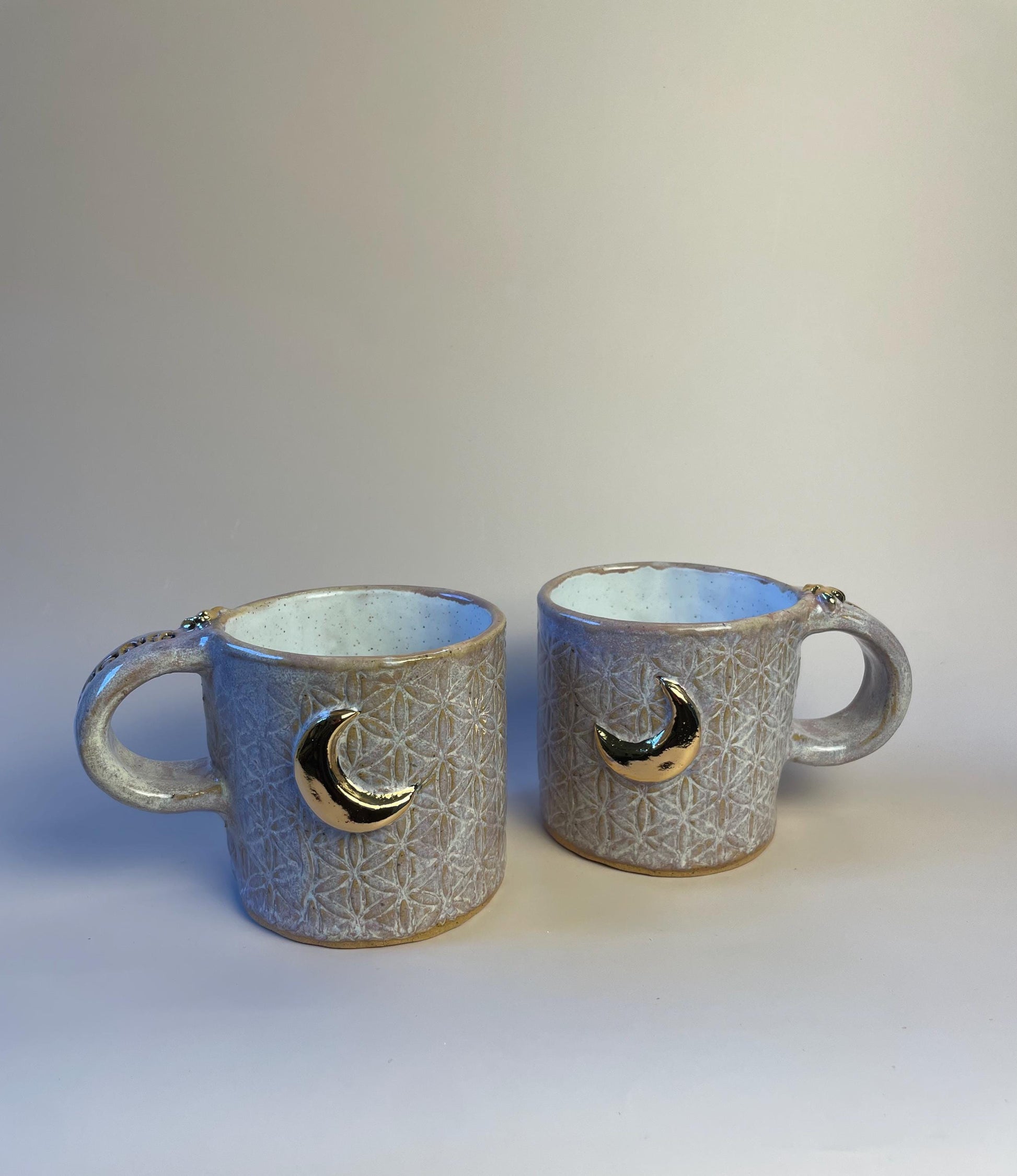 Sacred Flower of Life Lavender Mug with Gold Moon and Bee