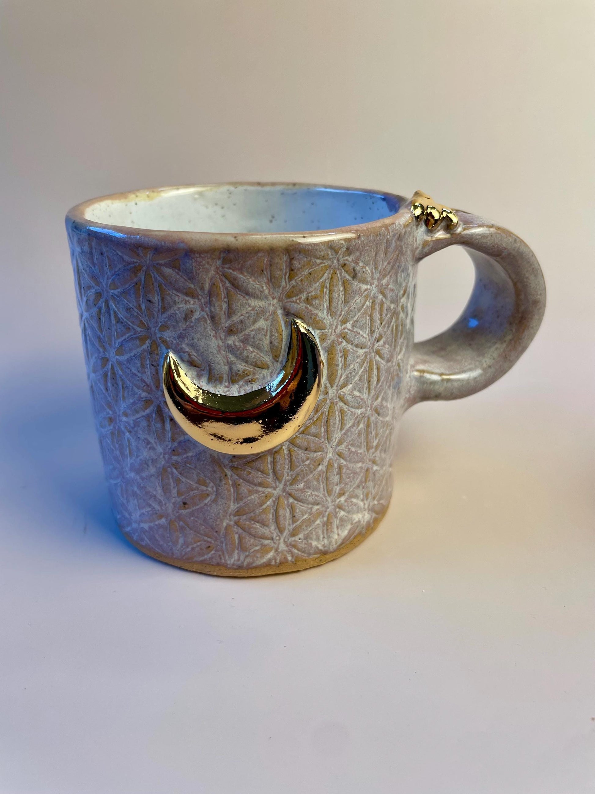 Sacred Flower of Life Lavender Mug with Gold Moon and Bee