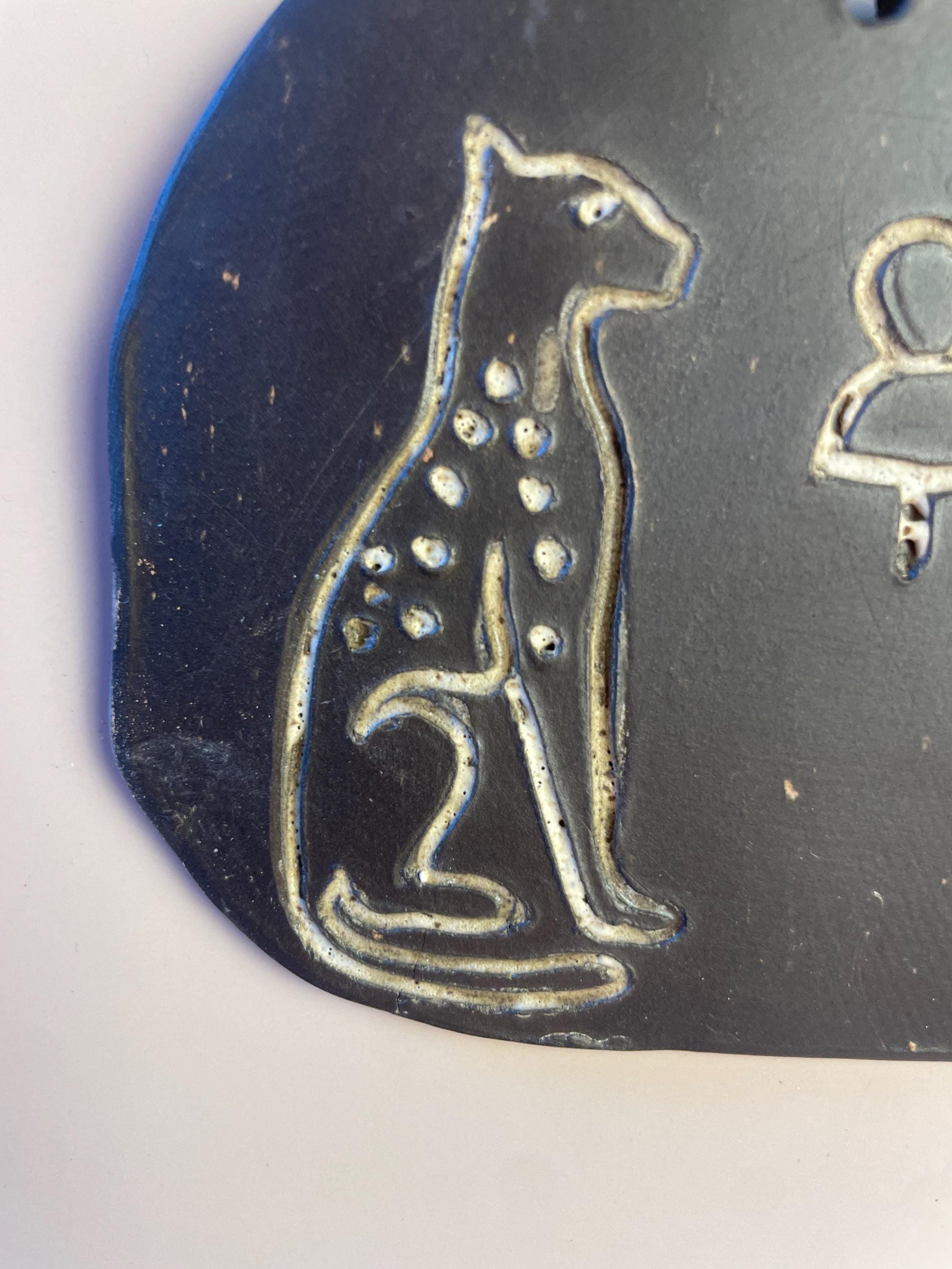 Inanna’s Guardians | Ceramic Wall Talisman with Cheetahs, Berkana Rune Bead & Hag Stone