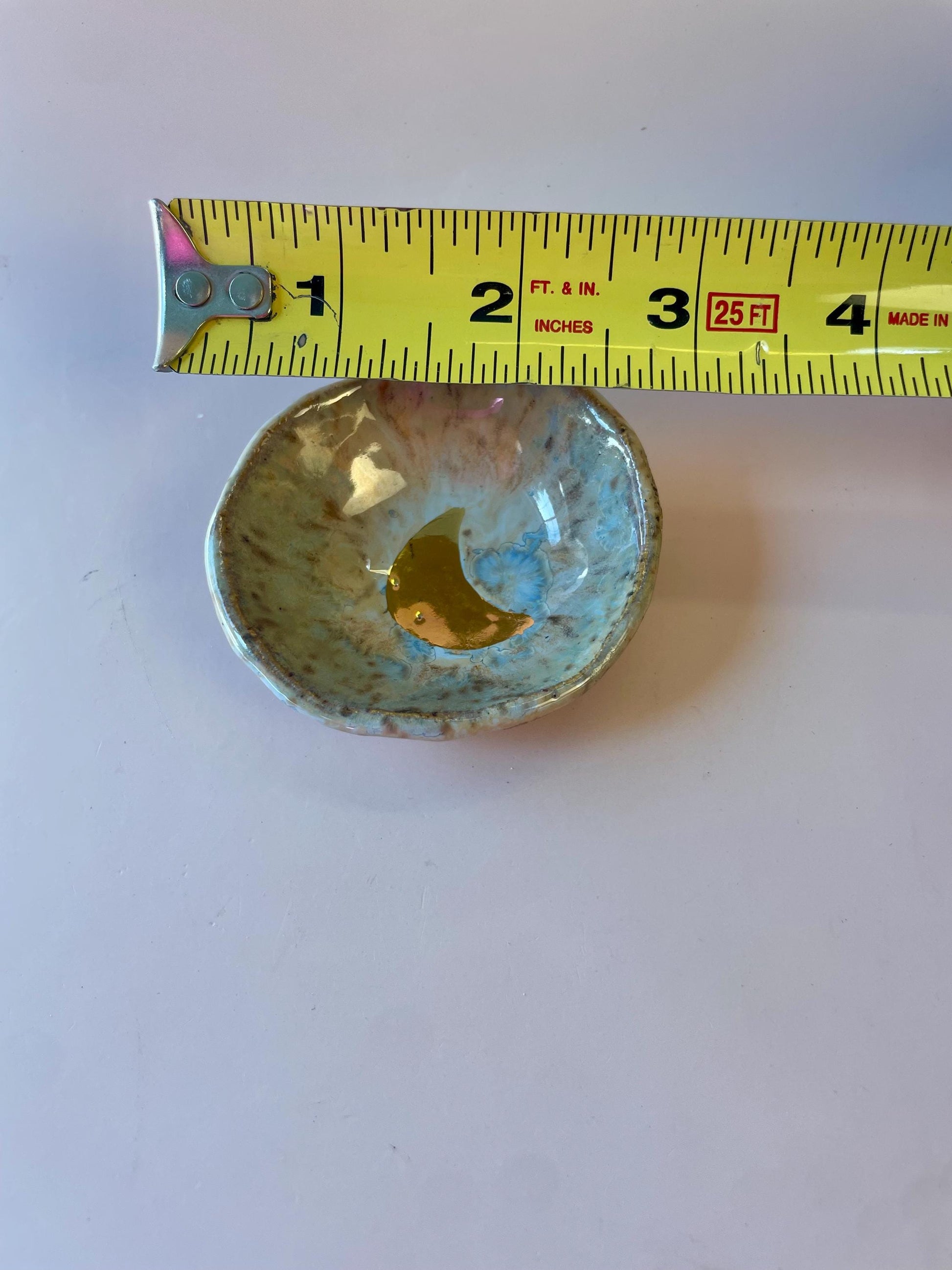 Mini Ritual Moon Bowl – Sea Glass Glaze with Gold Luster Crescent Moon