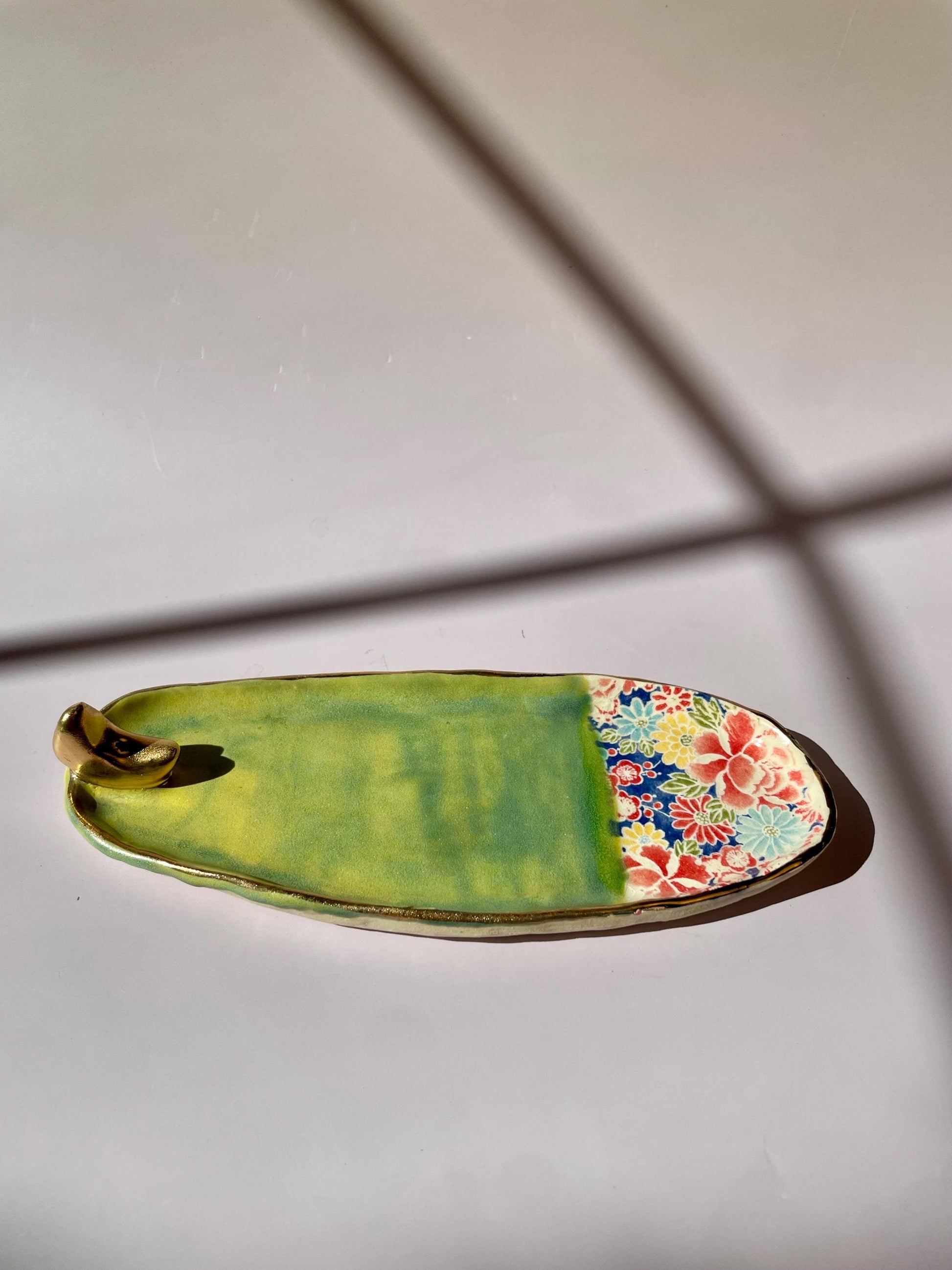 Handmade Ceramic Incense Holder with Gold Luster Moon – Dual Use Incense Burner and Trinket Dish