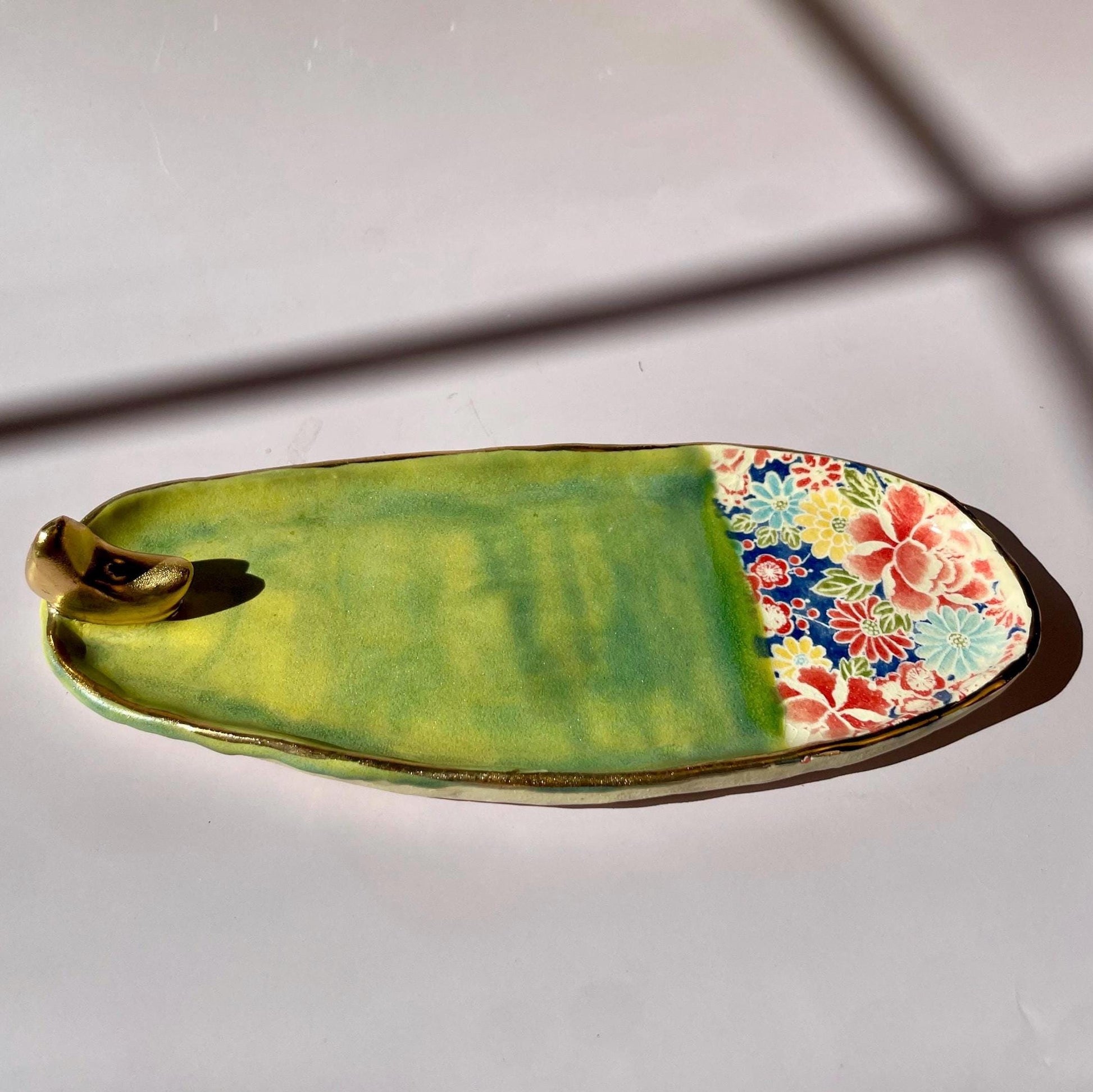 Handmade Ceramic Incense Holder with Gold Luster Moon – Dual Use Incense Burner and Trinket Dish