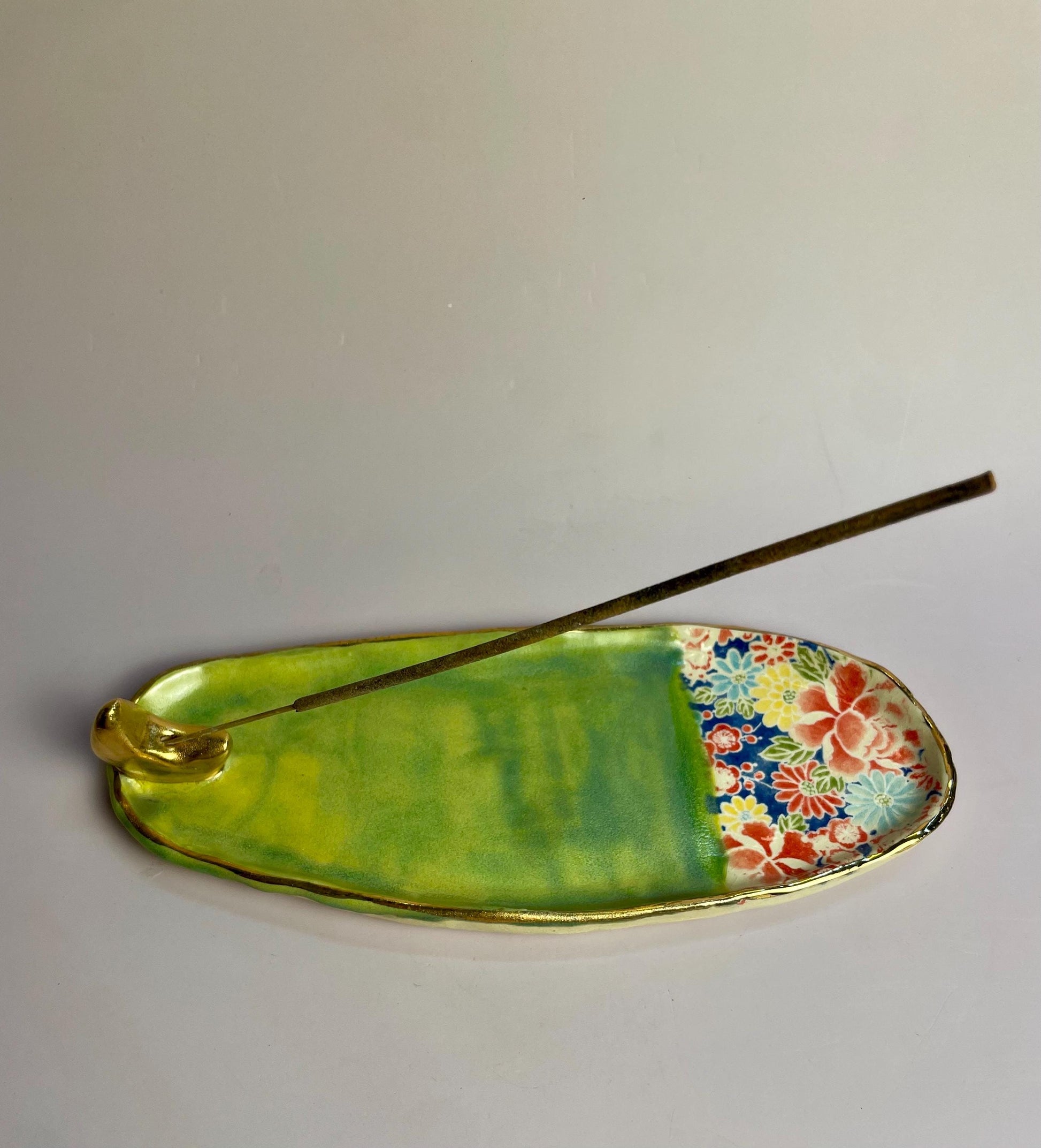 Handmade Ceramic Incense Holder with Gold Luster Moon – Dual Use Incense Burner and Trinket Dish