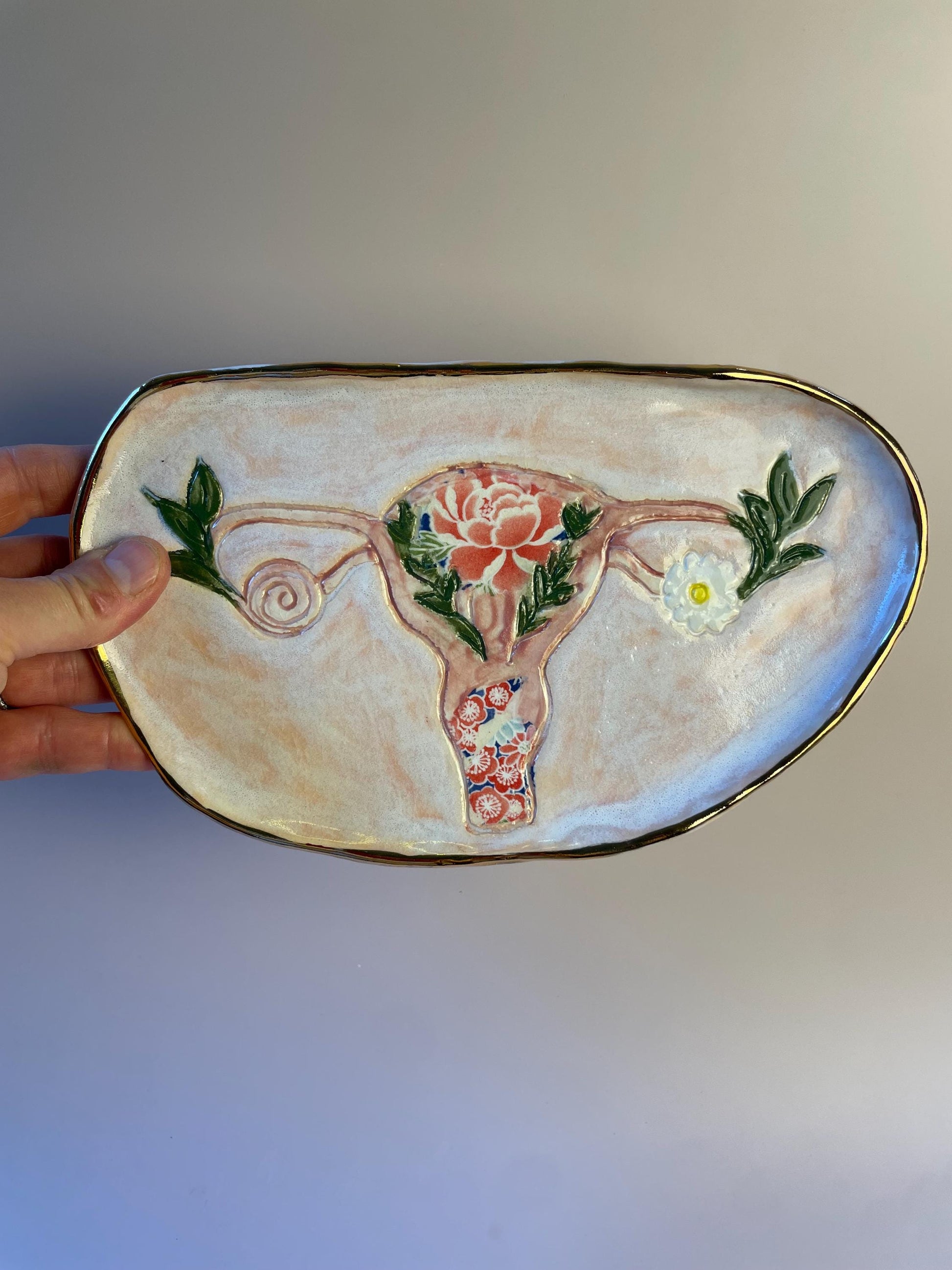 Divine Feminine Ritual Set – Sacred Womb Bowl, Incense & Candle Holders – Gold‑Lined, Healing Ceramic Art