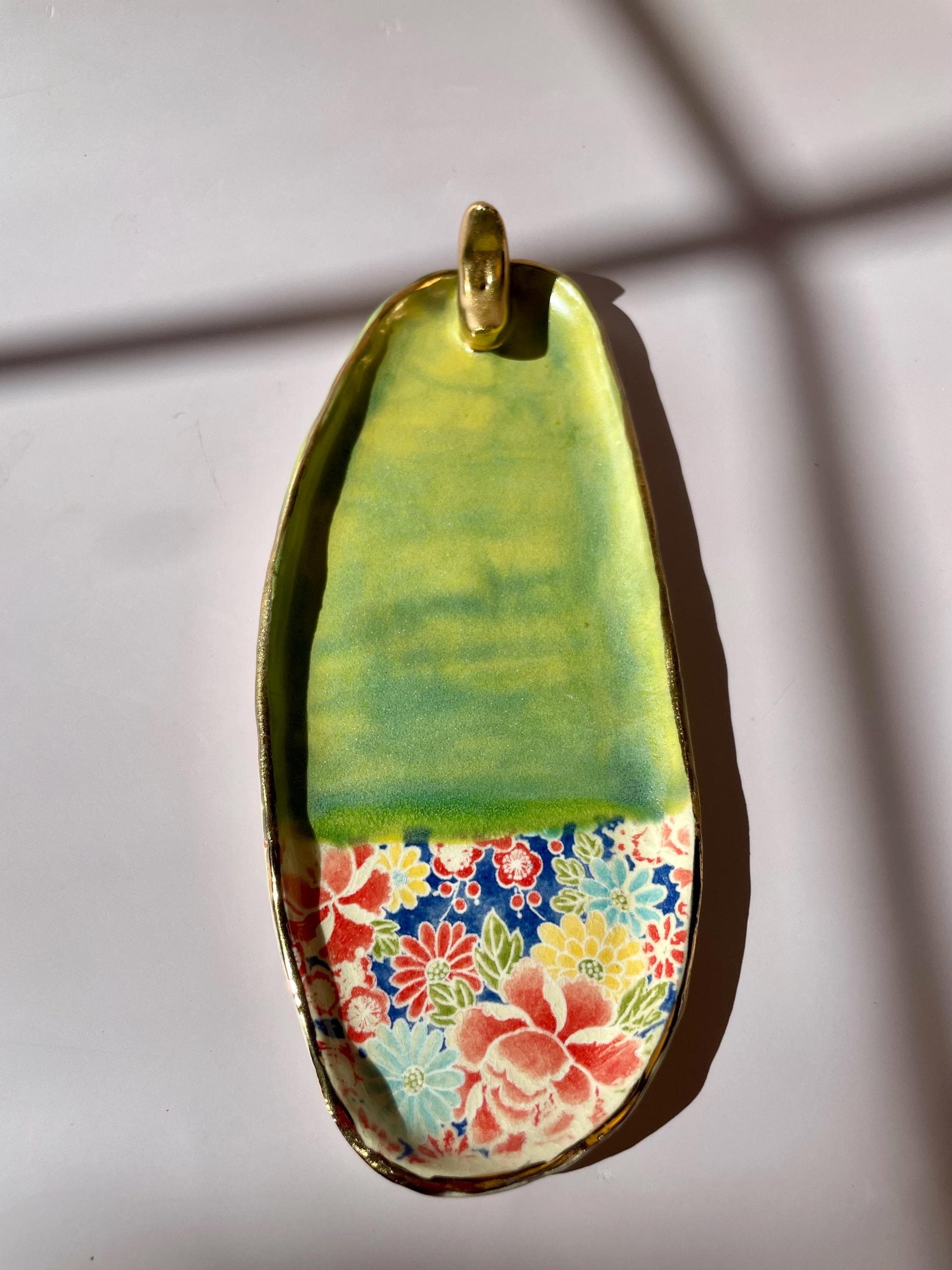 Handmade Ceramic Incense Holder with Gold Luster Moon – Dual Use Incense Burner and Trinket Dish