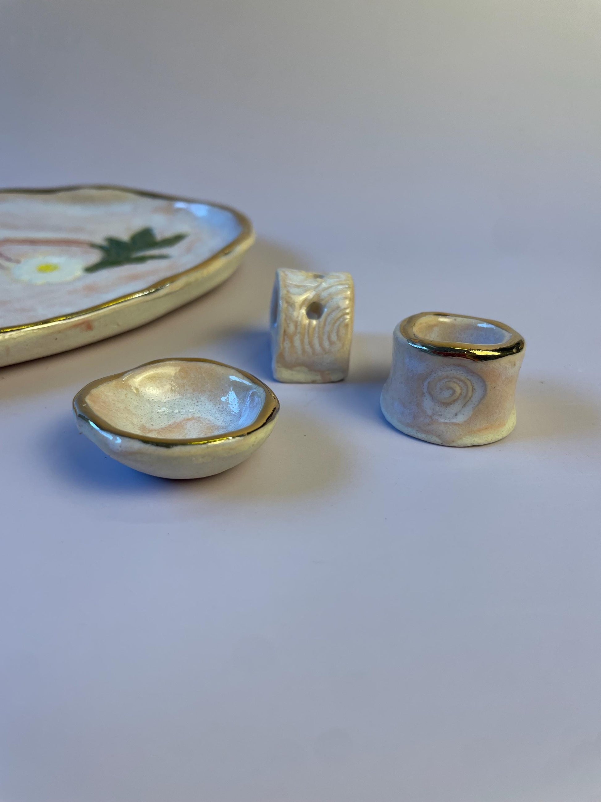 Divine Feminine Ritual Set – Sacred Womb Bowl, Incense & Candle Holders – Gold‑Lined, Healing Ceramic Art