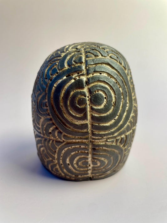Neolithic Spiral Rattle | Hand-Carved Ceramic Ritual Tool | Inspired by Gavrinis Megaliths, France | Ancient Sound Instrument