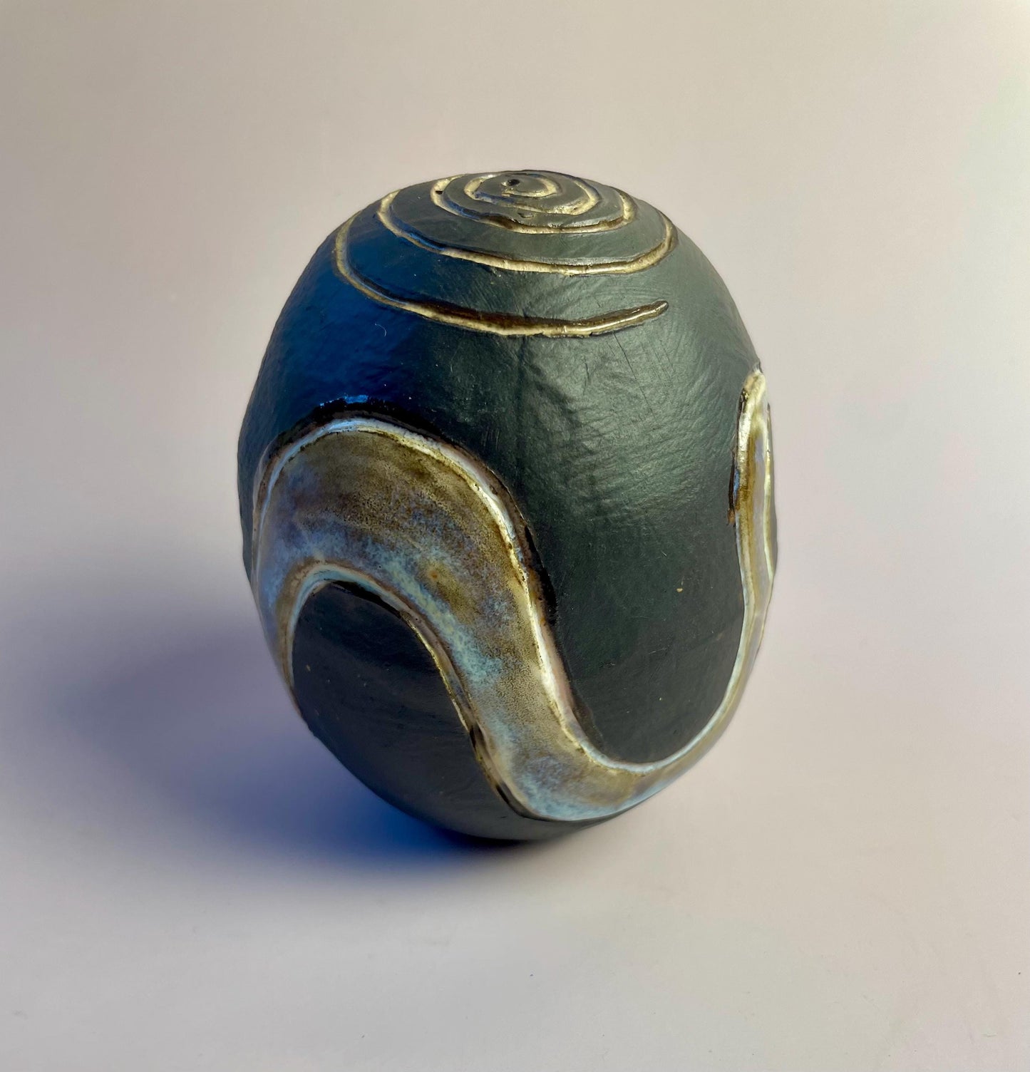 Ceramic Snake Rattle with Dual Spirals | Hand-Carved Ritual Object | Shamanic Sound Tool | Liminal & Protective Symbolism