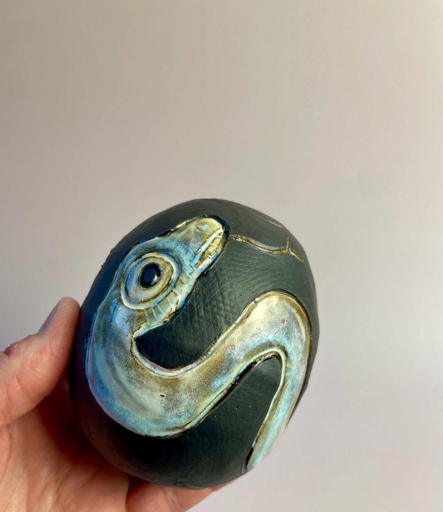 Ceramic Snake Rattle with Dual Spirals | Hand-Carved Ritual Object | Shamanic Sound Tool | Liminal & Protective Symbolism