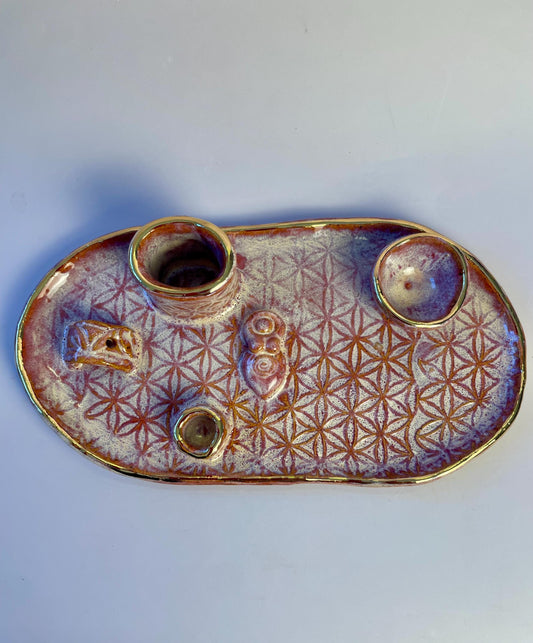 Four Element Divine Feminine Pink Goddess with Gold Moon Ritual Dish