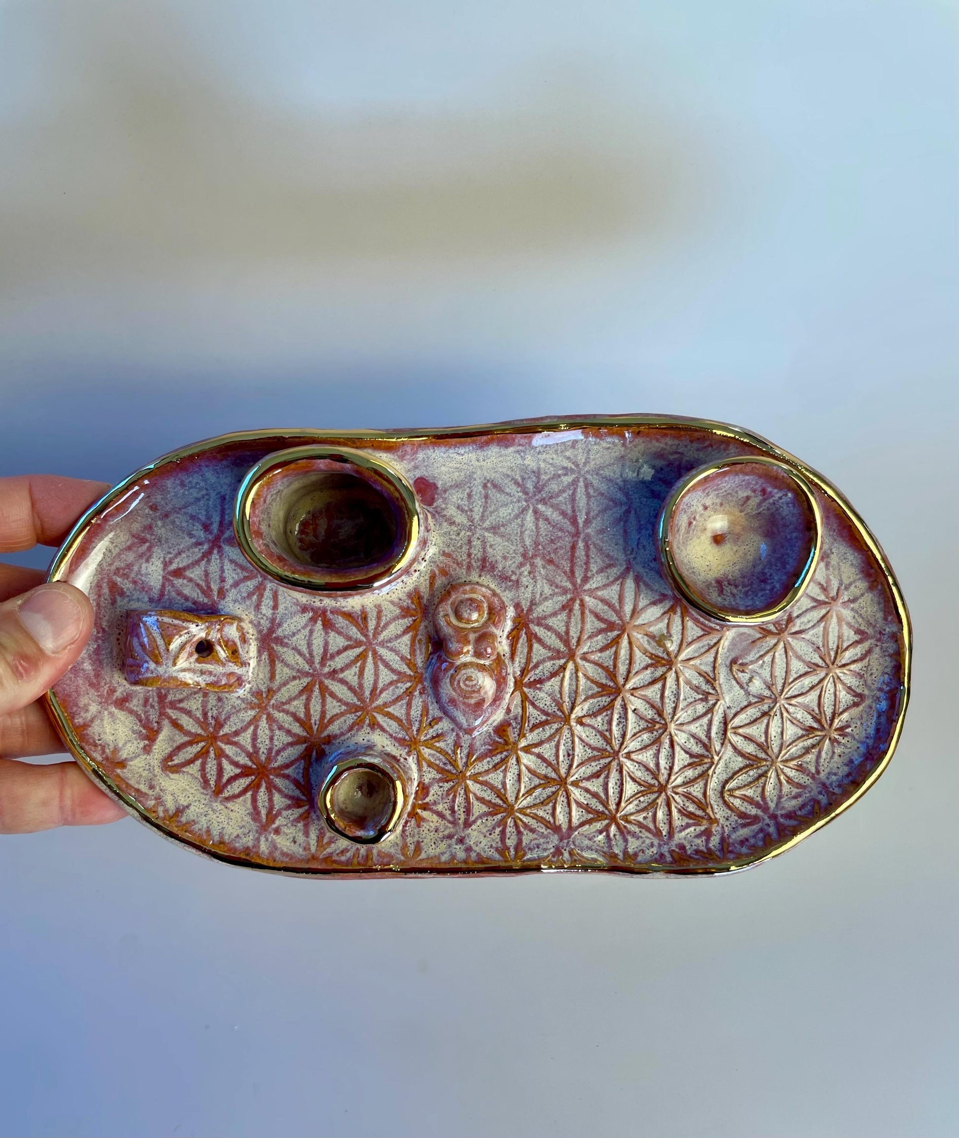 Four Element Divine Feminine Pink Goddess with Gold Moon Ritual Dish