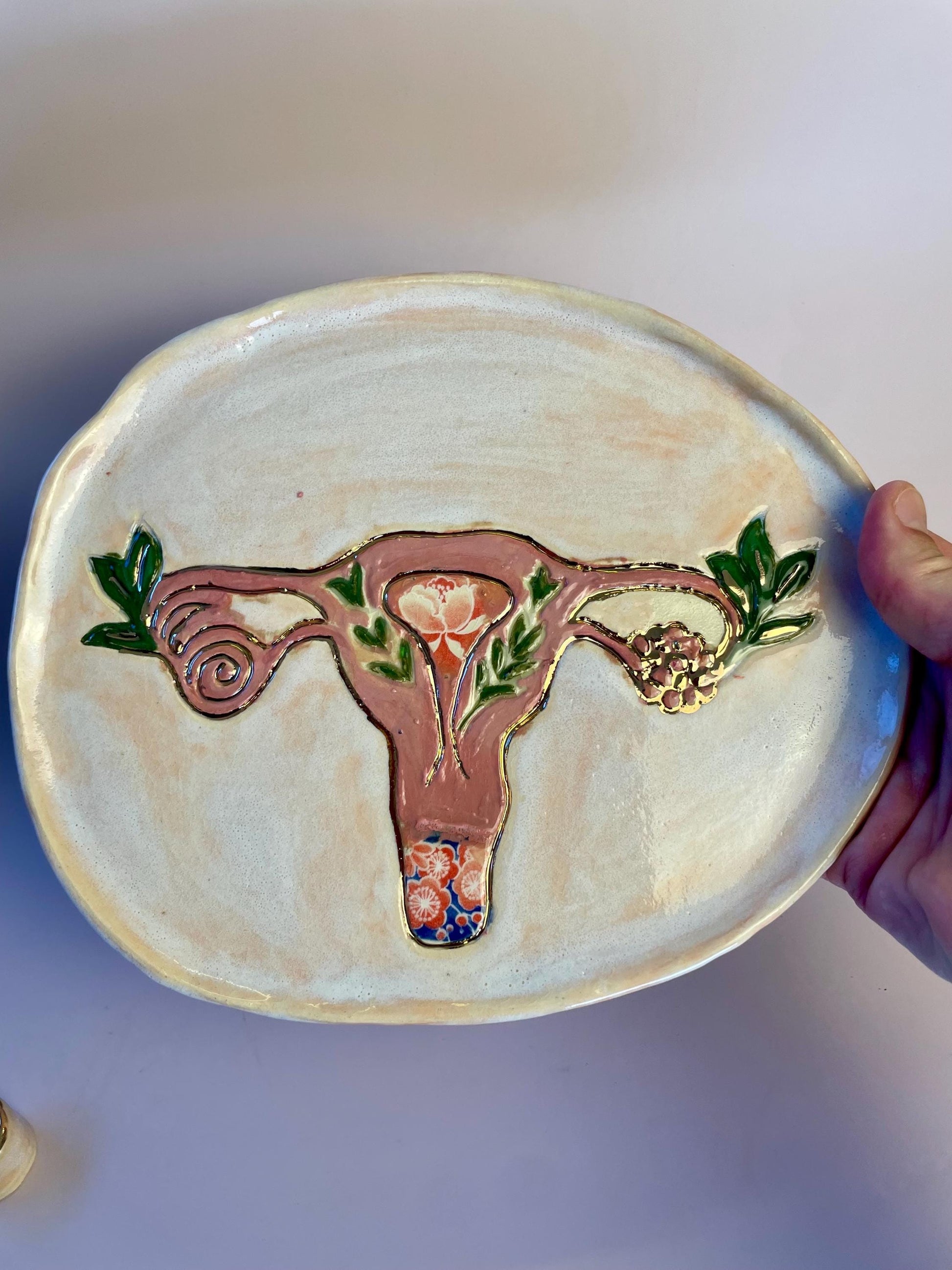 Divine Feminine Ritual Set – Sacred Womb Bowl, Incense & Candle Holders – Gold‑Lined, Healing Ceramic Art