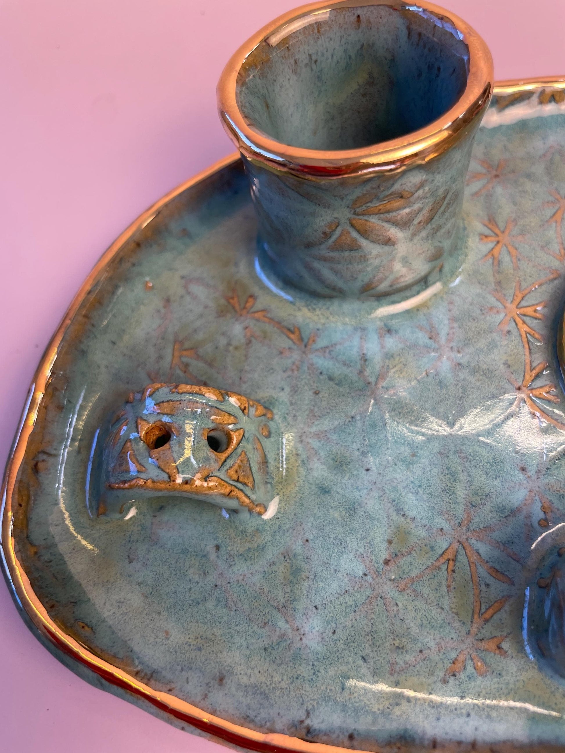 Four Element handmade ceramic Ritual Dish with Gold Crescent Moon