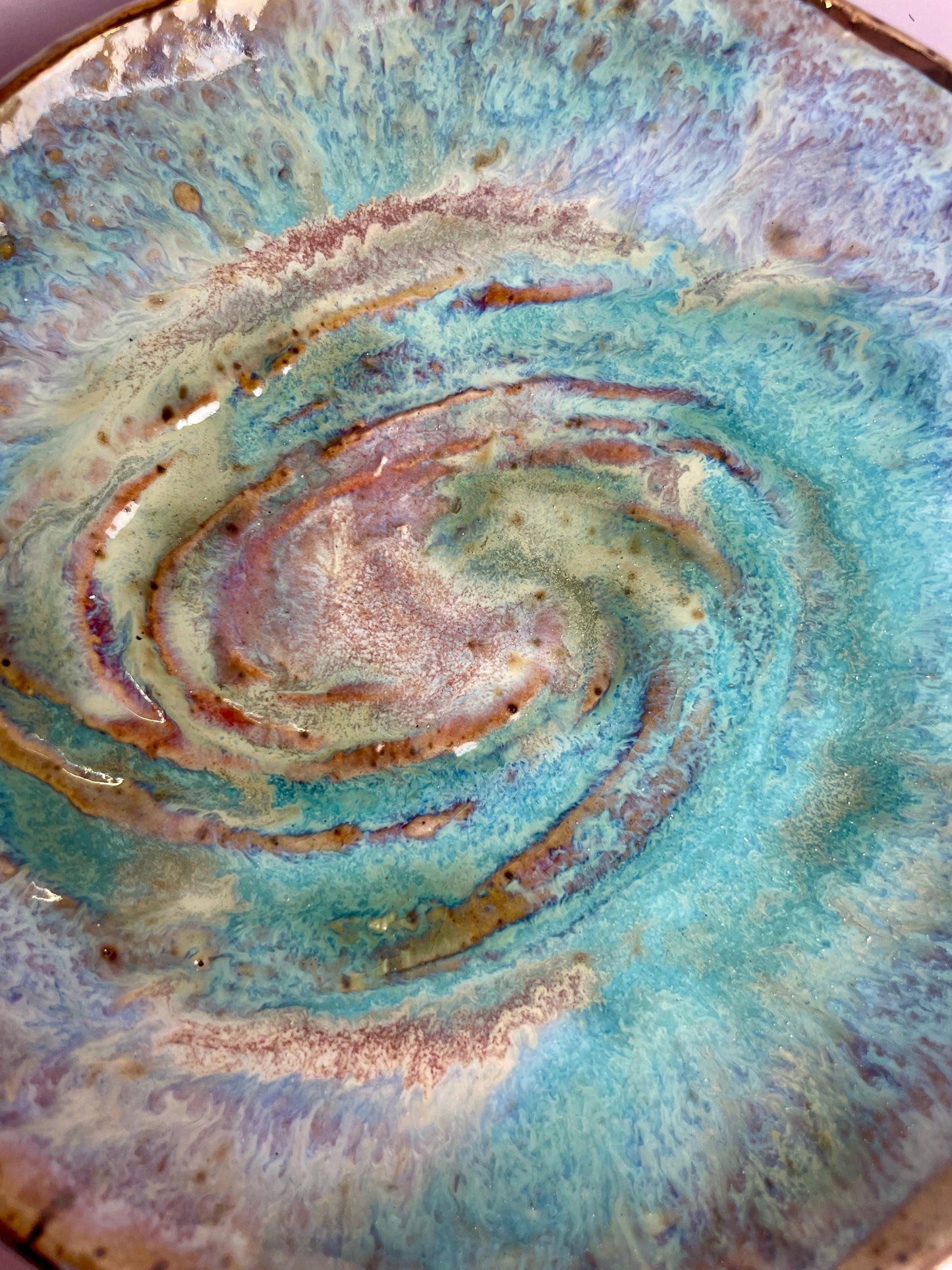 Galaxy Swirl Trinket Dish — Crystal Charging and Altar Bowl in Icy Lavender Blue and Emerald Glaze