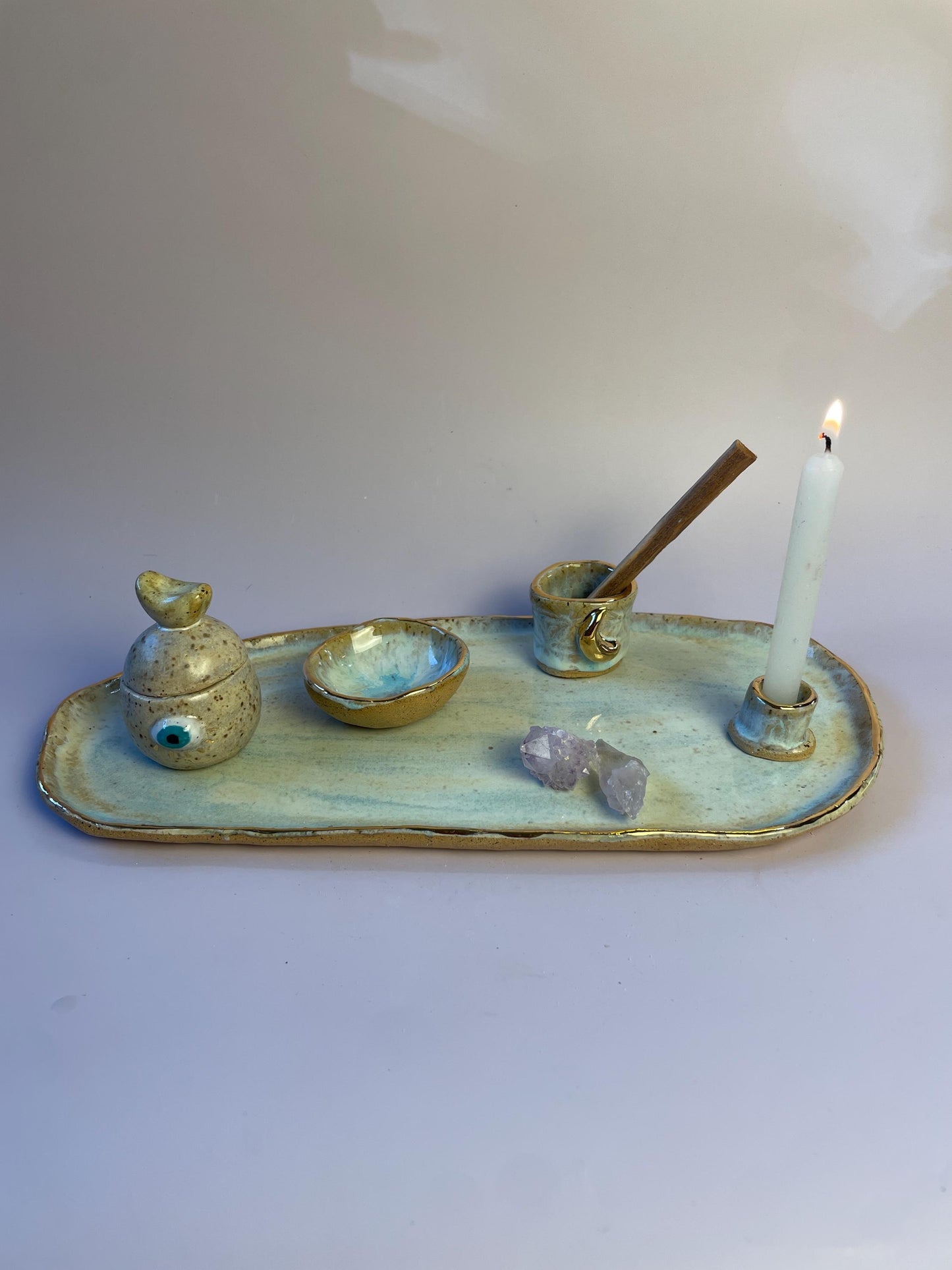 Dream Incubation Tray – Ceramic Ritual Set for Moonlit Intention Work