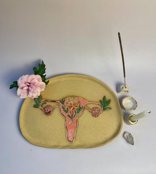 Divine Feminine Womb Ritual Handmade Ceramic Dish – Pink & Gold Luster Altar Set for Sacred Ceremony and Healing