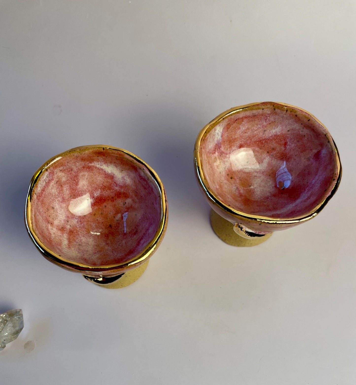 Pink Moon Altar Chalice – Hand-Built Honey Clay Ritual Vessel with Gold Crescent Moons