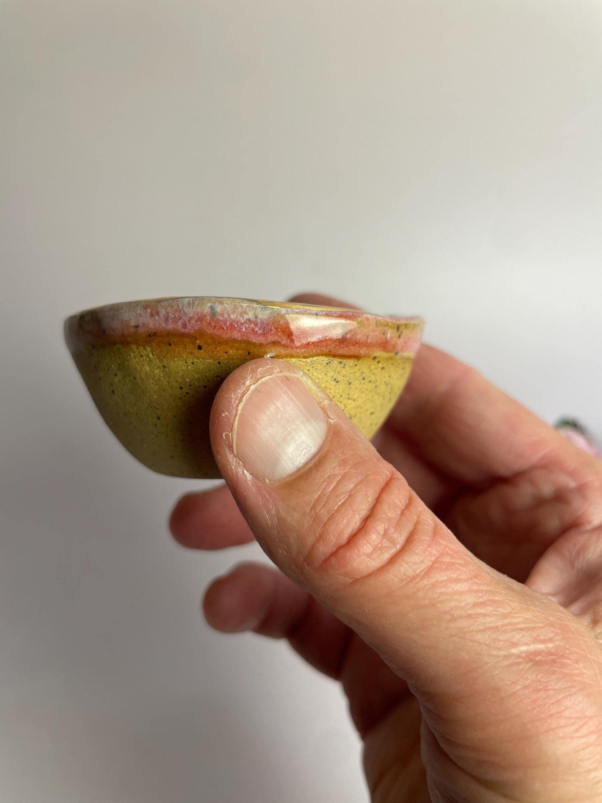 Mini Altar Bowl – Pink Ceramic Moon Dish with Gold Rim, Handmade Ritual Vessel