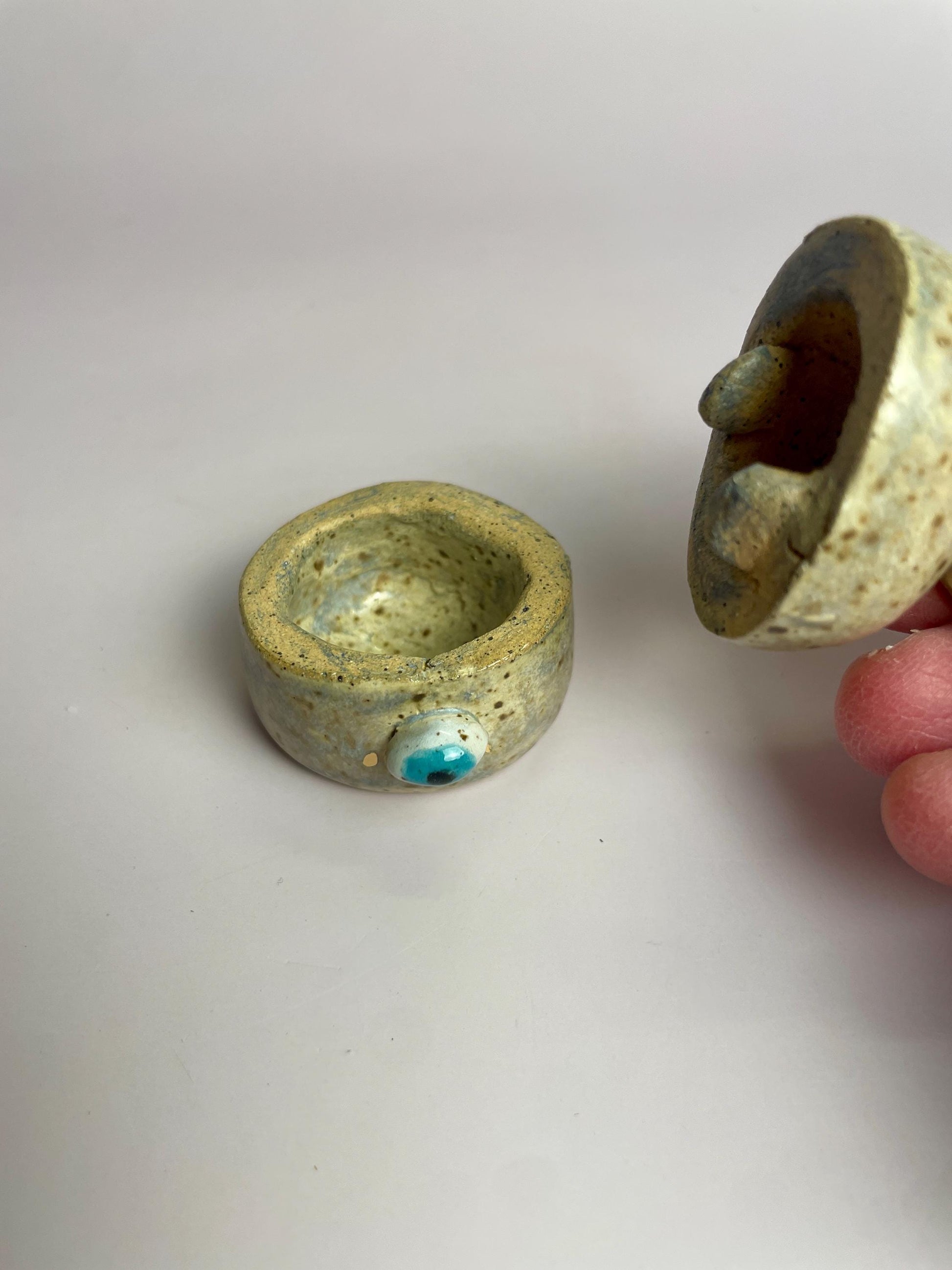 Moon Guardian Jar – Tiny Keepsake Vessel with Eyes and Gold Rays